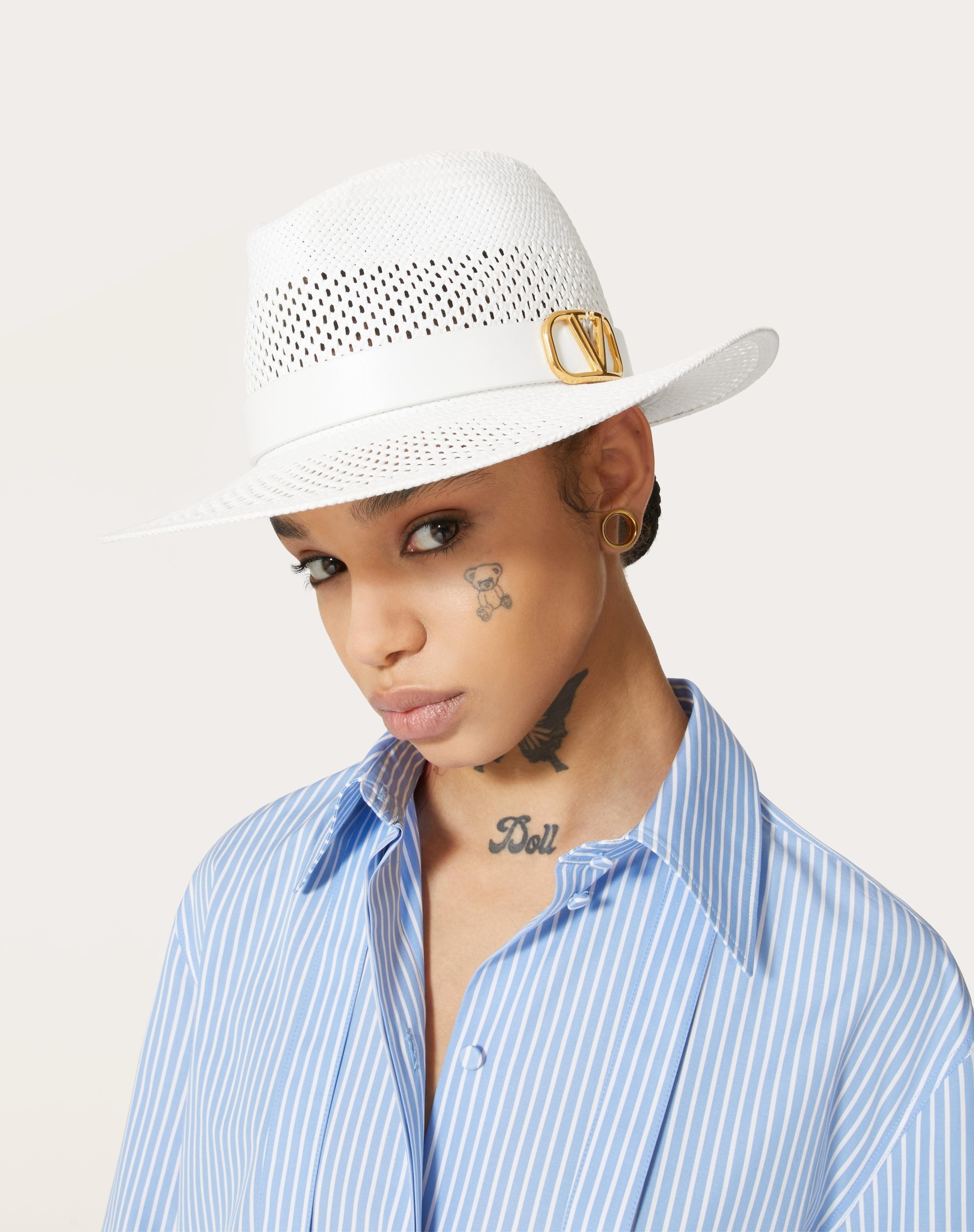 TEXTILE PAPER AND LEATHER VLOGO SIGNATURE FEDORA HAT - 4