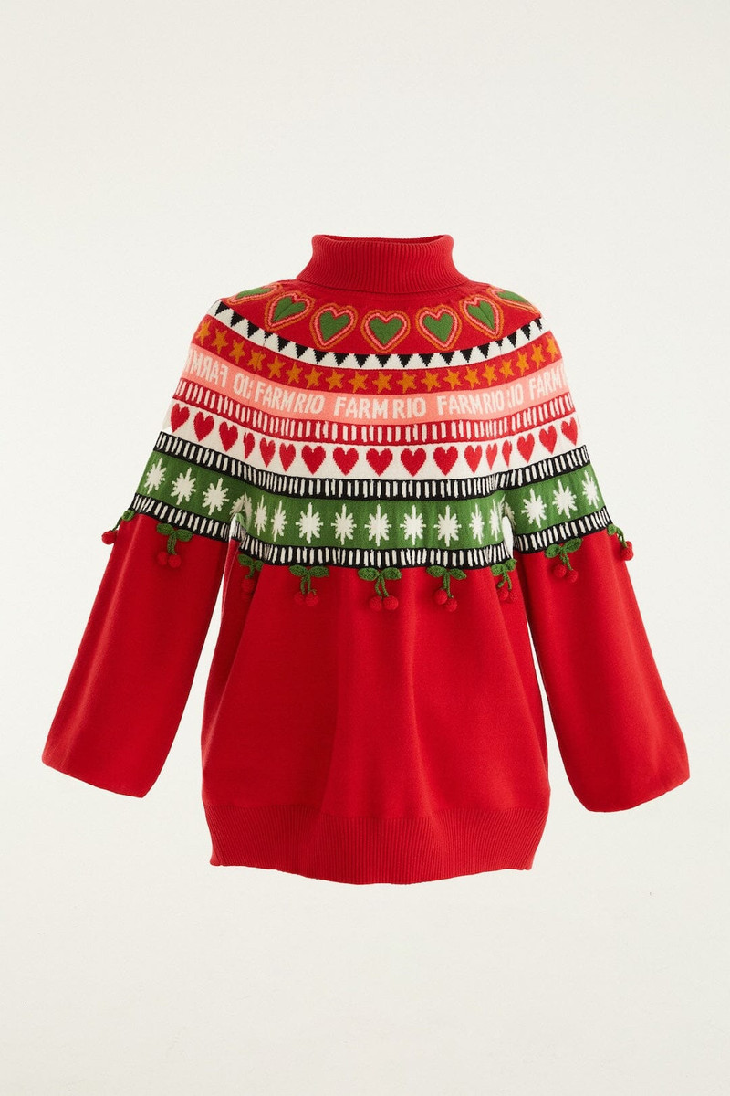 Red Christmas Hearts Knit Sweater 1