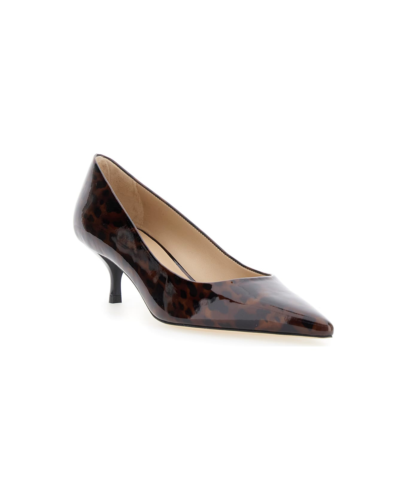 'power' Brown Pumps With Kitten Heel And Leopard Motif In Leather Woman - 2