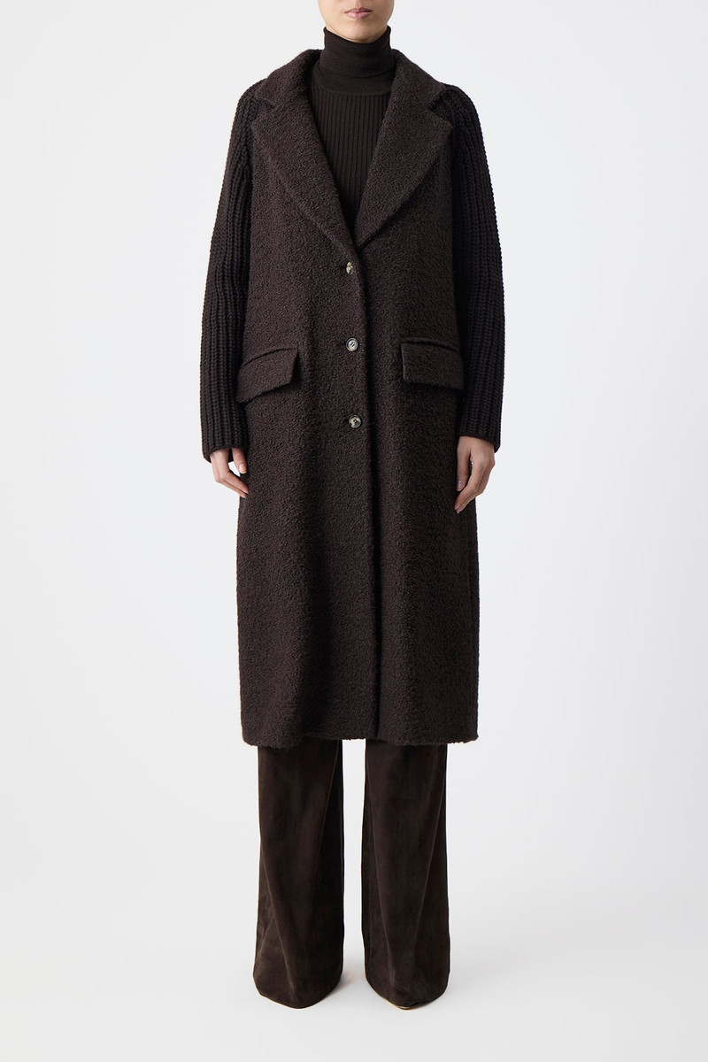 GABRIELA HEARST Charles Coat in Chocolate Recycled Cashmere Boucle outlook
