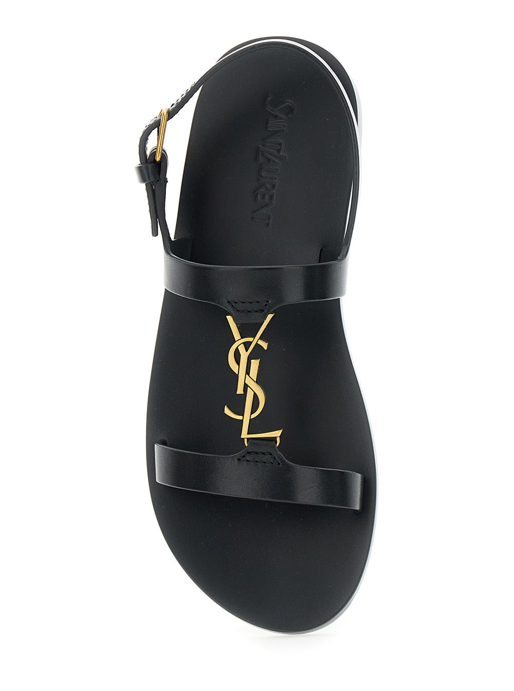 Saint Laurent Women Black Sandals With Metal Cassandre On The Front And Adjustable Strap In Leather  - 4