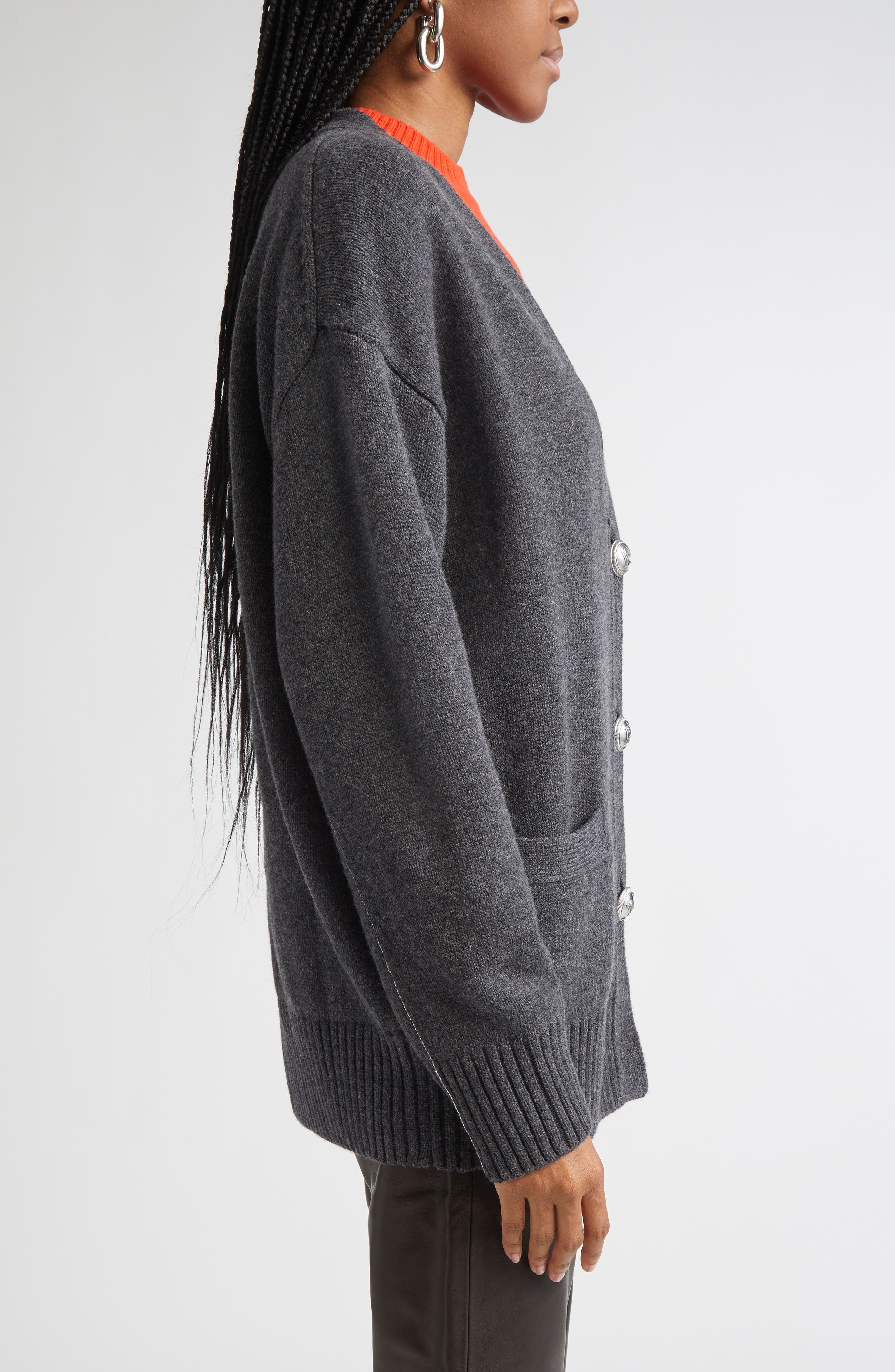 Rabanne Pull Wool & Cashmere Blend Cardigan in Dark Grey at Nordstrom - 4