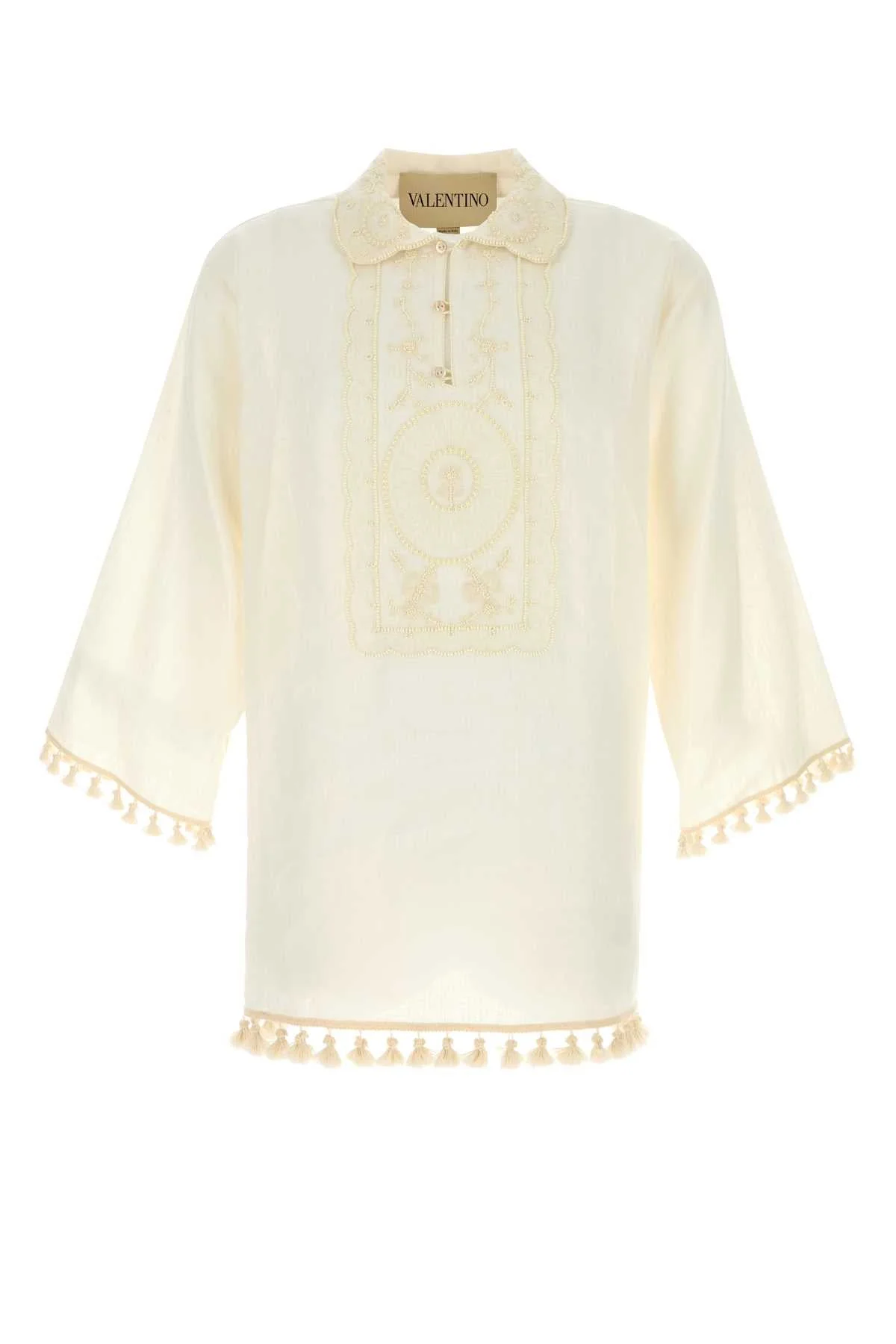 Valentino Garavani Men Ivory Linen Polo Shirt - 1