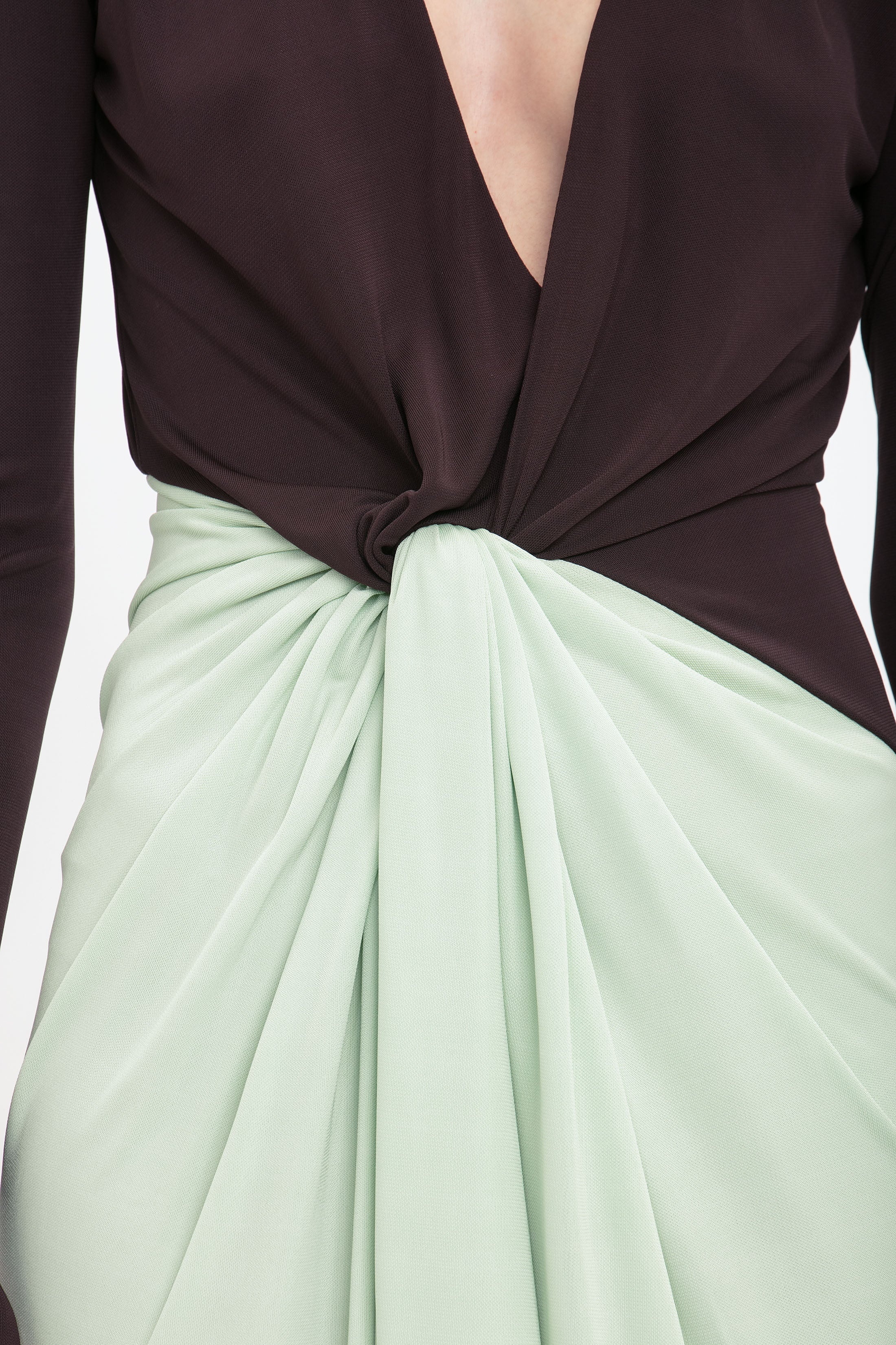 Long Sleeve Knot Detail Jersey Gown In Ebony-Jade - 5