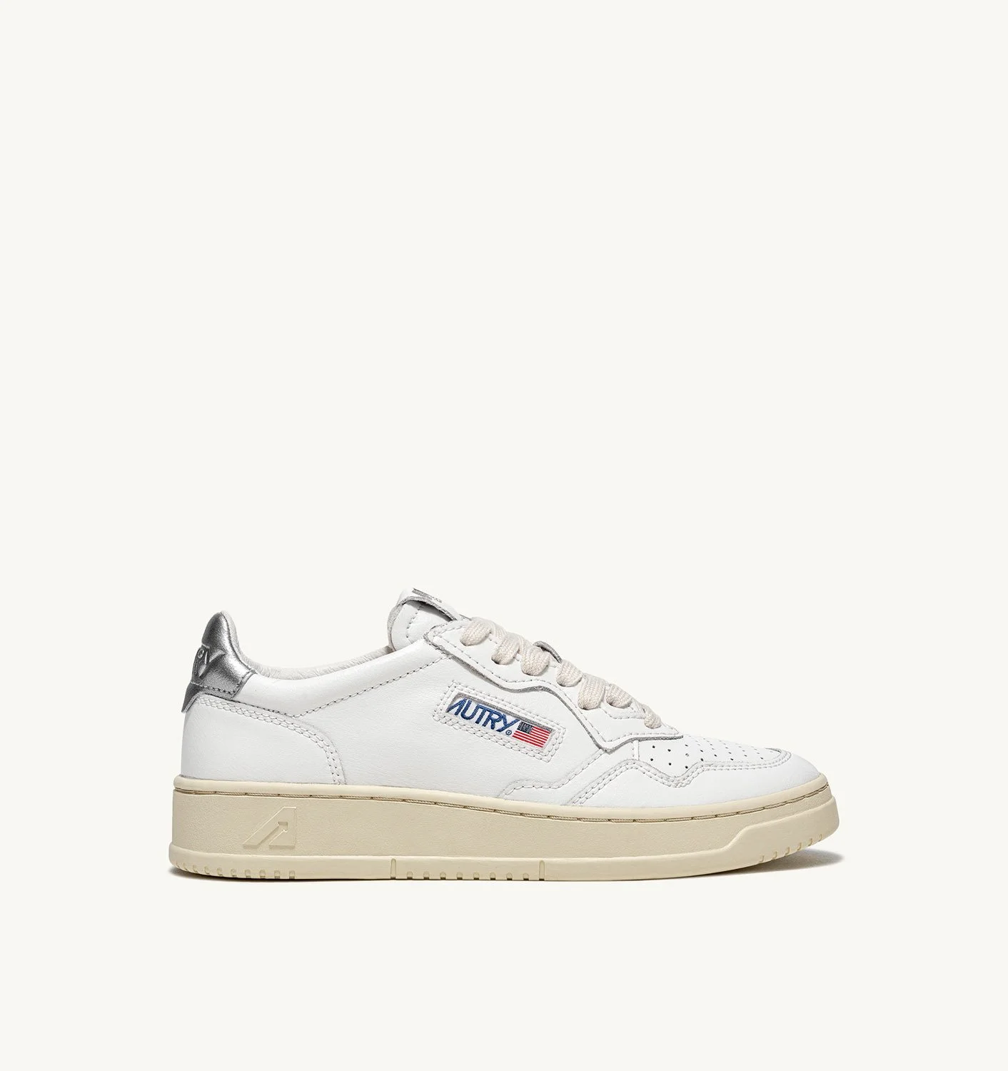 MEDALIST LOW SNEAKERS IN WHITE AND SILVER LEATHER - 1