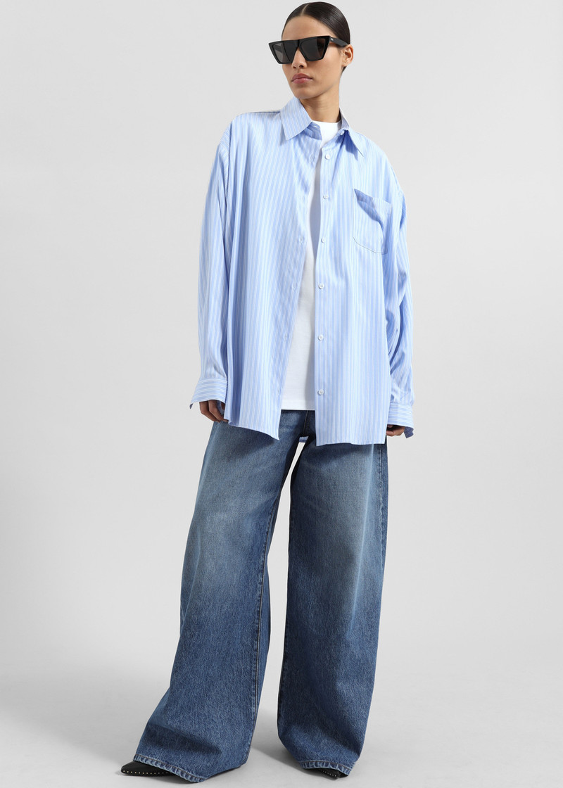 Sukma Striped Oversized Shirt - Blue - 1