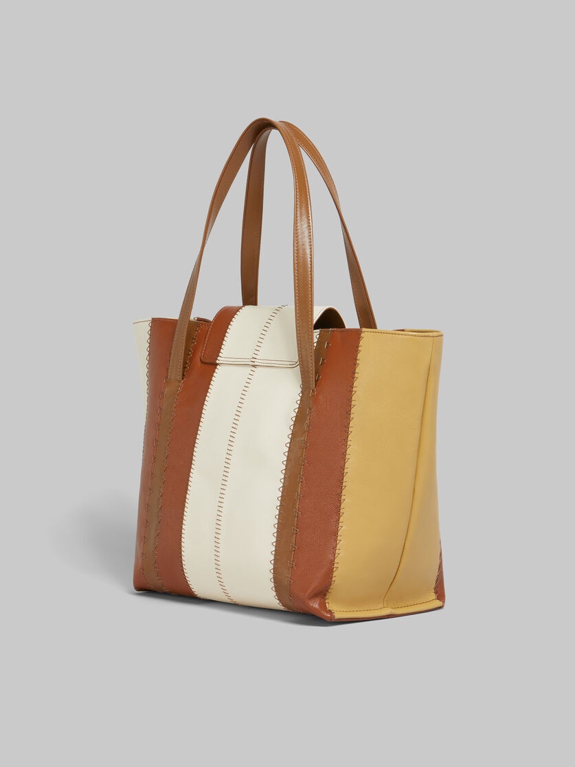 CREAM, BROWN, AND BEIGE LEATHER TRUNKAROO MEDIUM BAG - 3