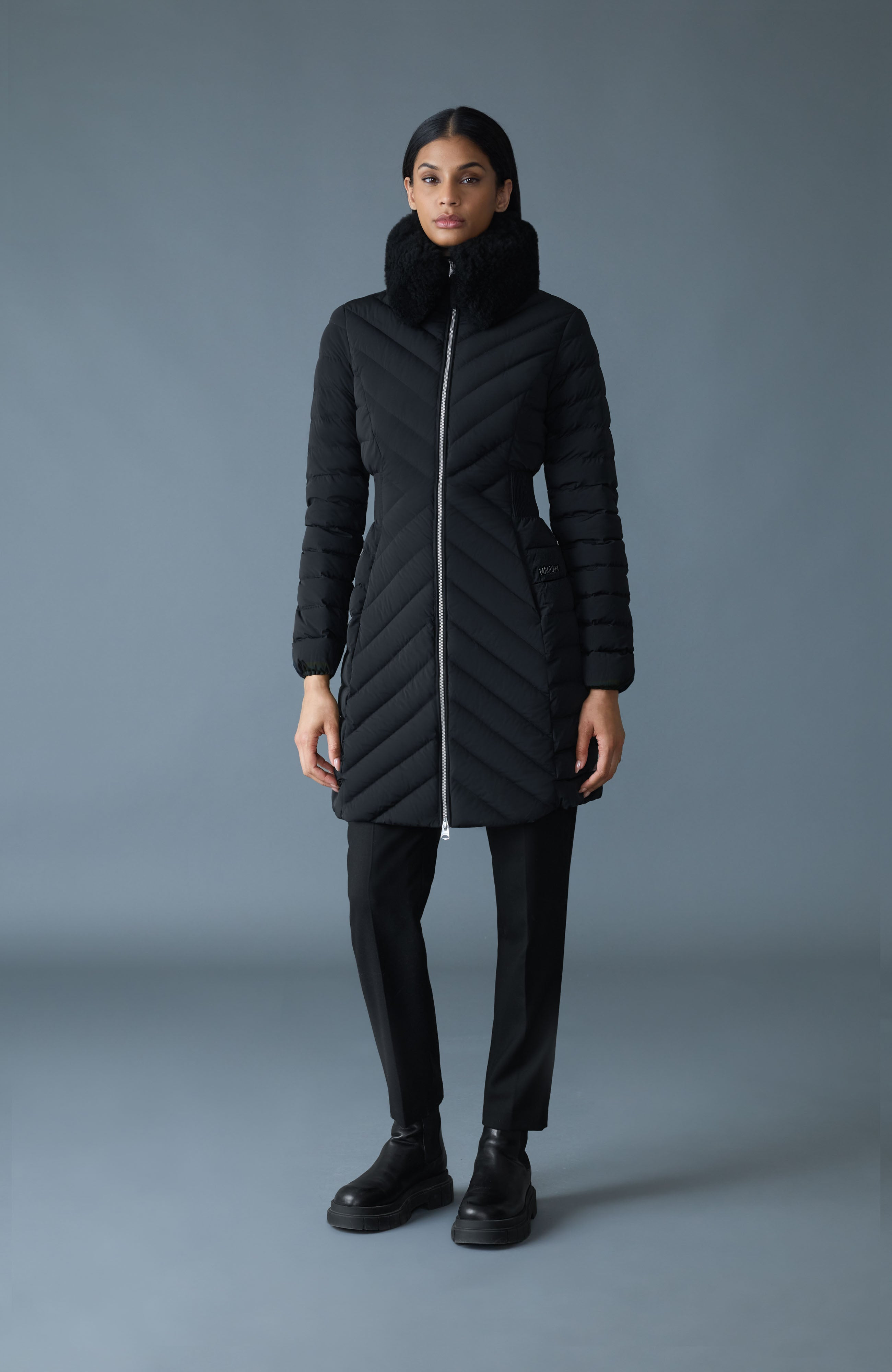 LYRIS Quilted Down Coat with Removable Shearling Collar - 2