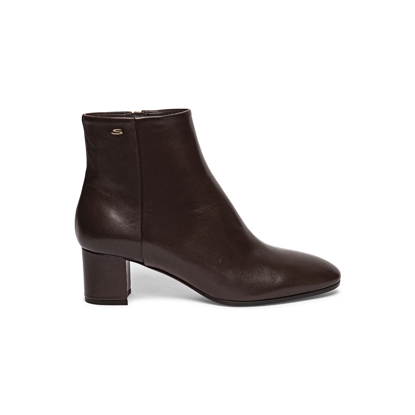 Women's dark brown leather mid-heel ankle boot - 1