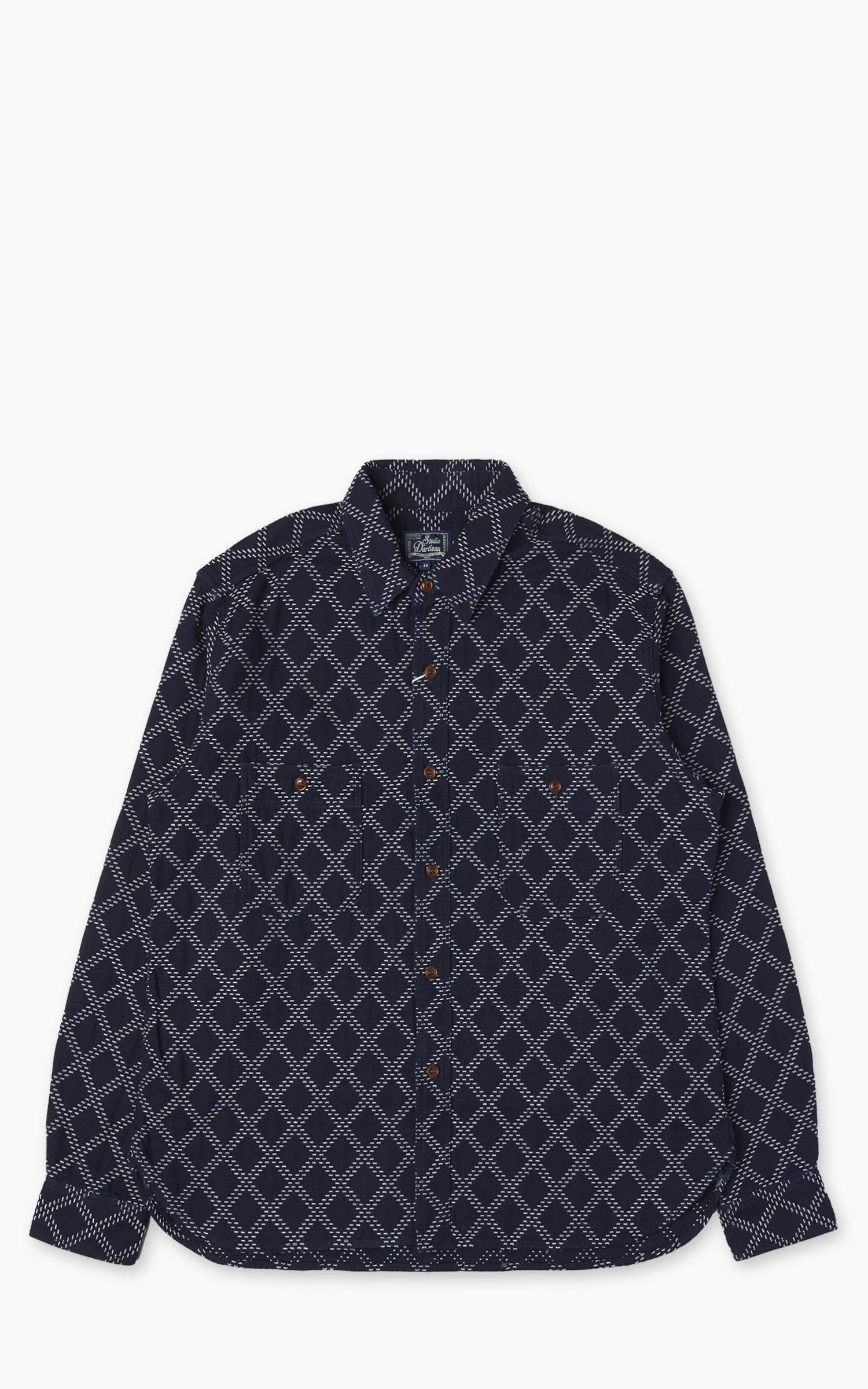 STUDIO D'ARTISAN 5728 INDIGO SASHIKO DOBBY WORK SHIRT INDIGO - 1