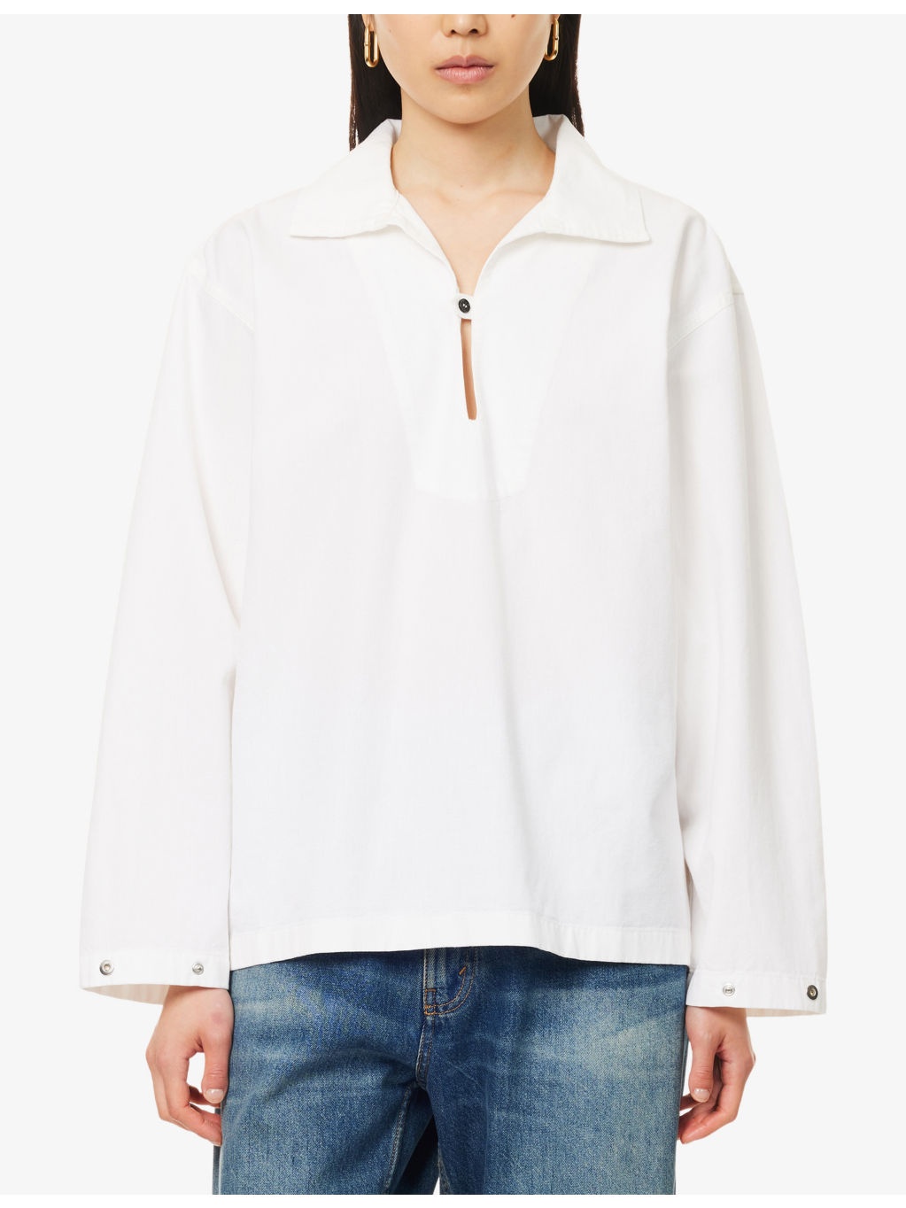 Tab-Trim Oversized-Fit Denim Top - 3