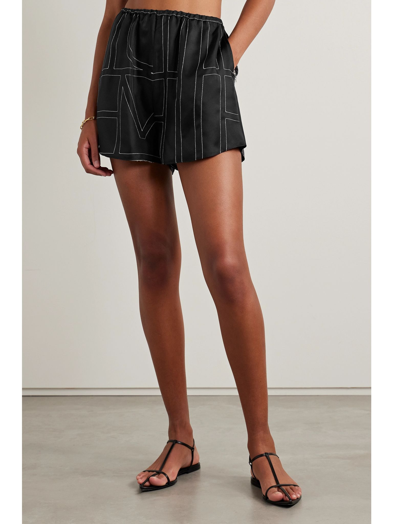 Embroidered silk-twill shorts Black - 3