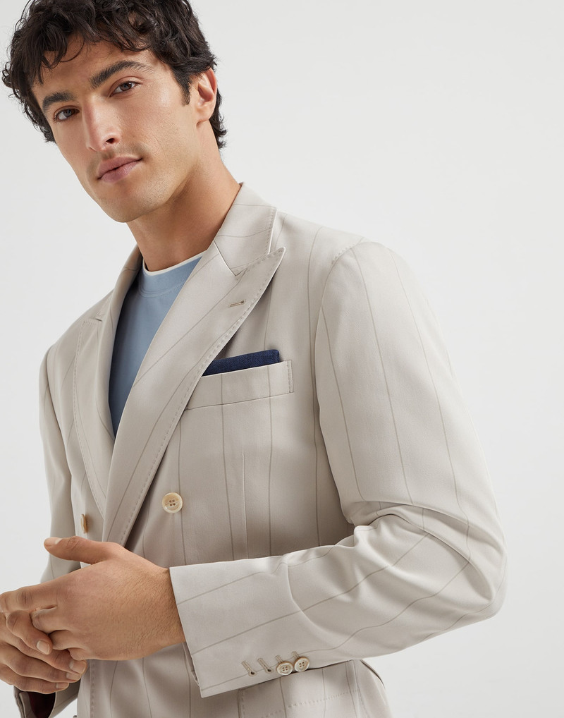 Silk wide chalk stripe twill one-and-a-half breasted deconstructed blazer with patch pockets 3