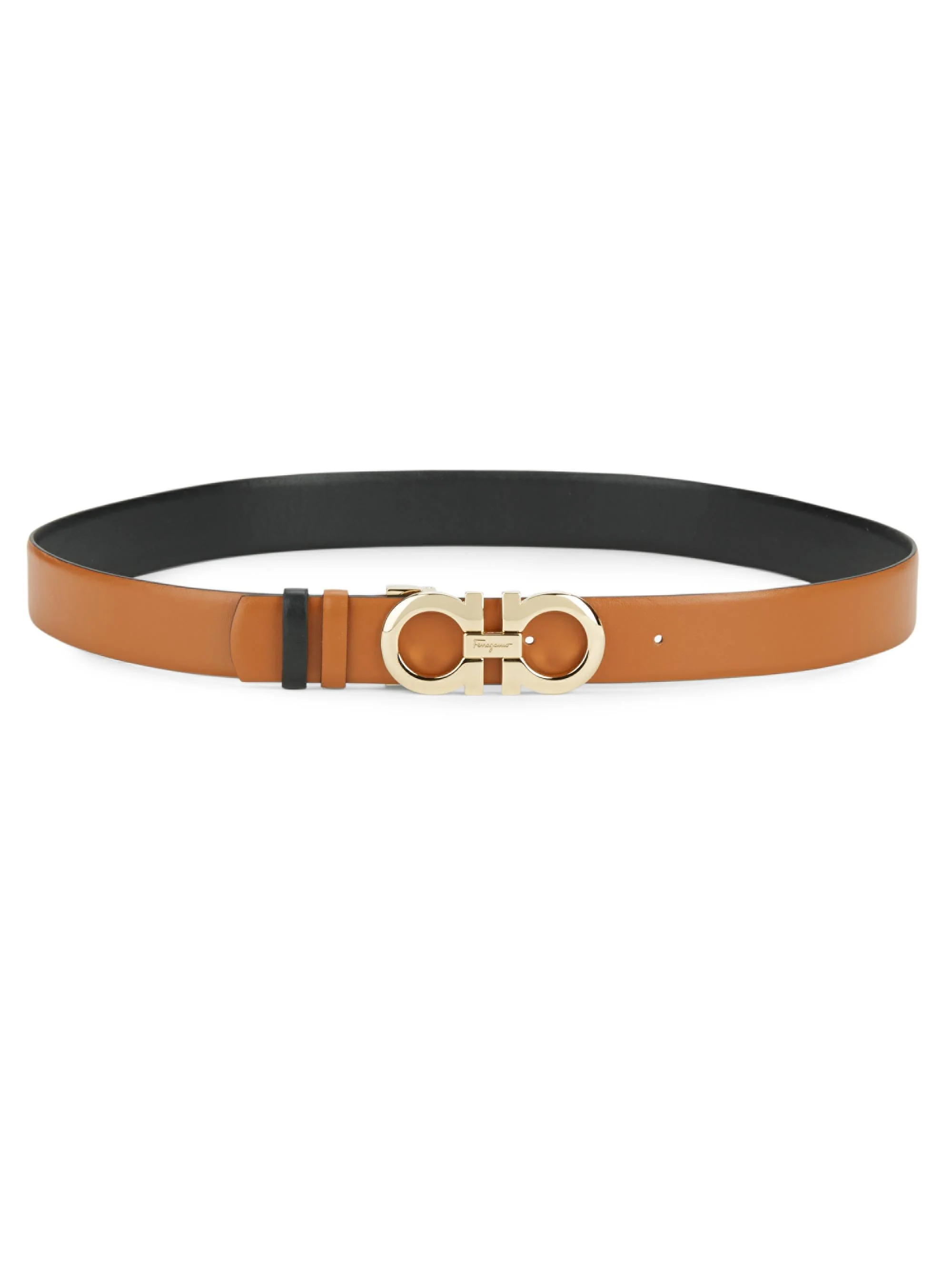 Women's Double Gancini Reversible Leather Belt - Brown - 1