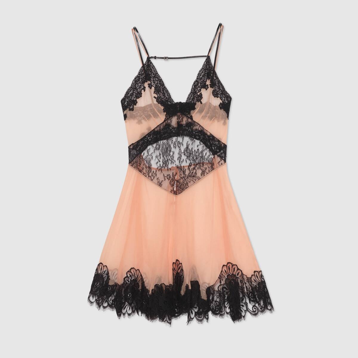 Chiffon and lace short slip dress - 1