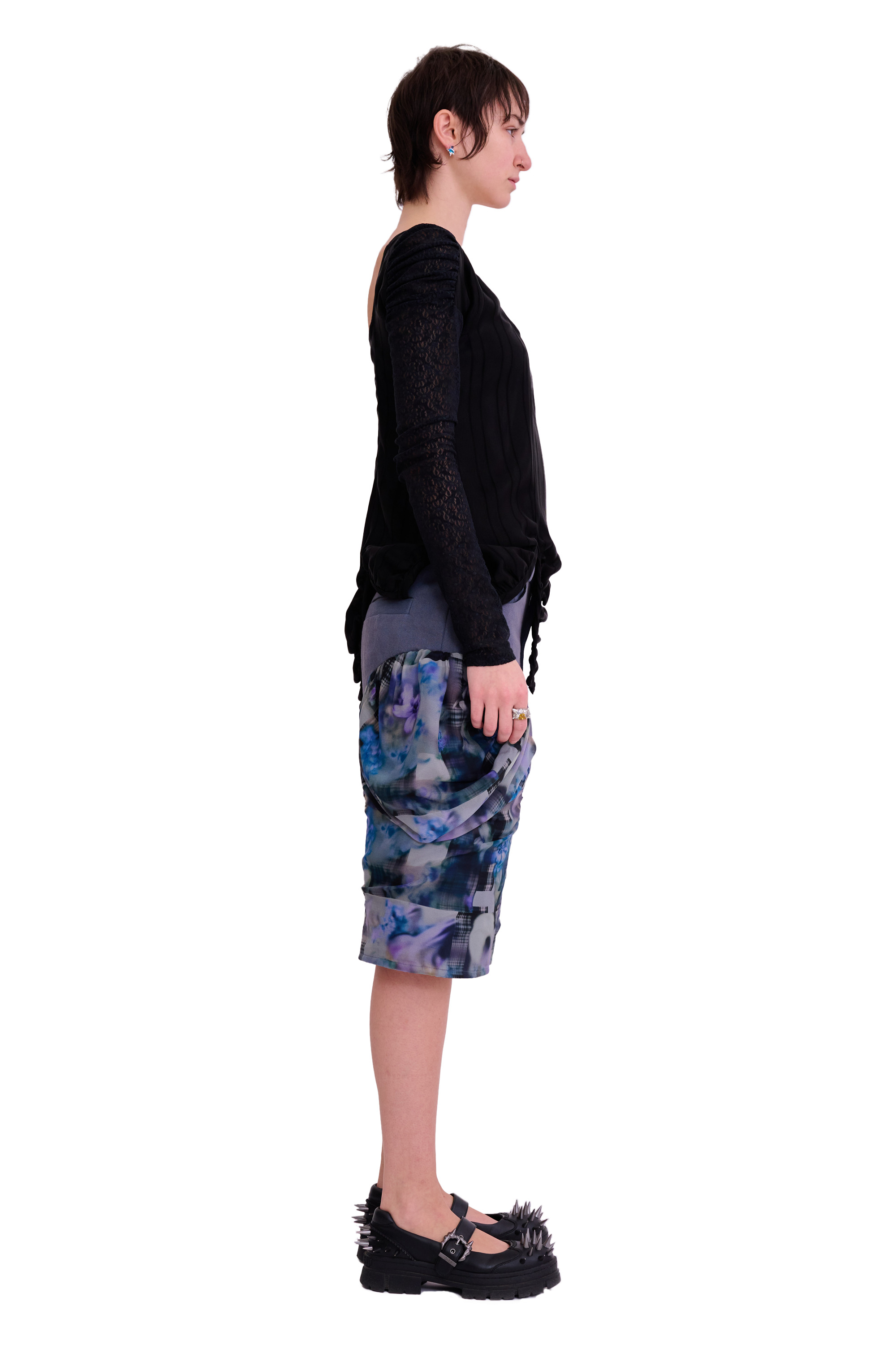 BLACK SATIN STRIPE MAGNOLIA TOP - 5