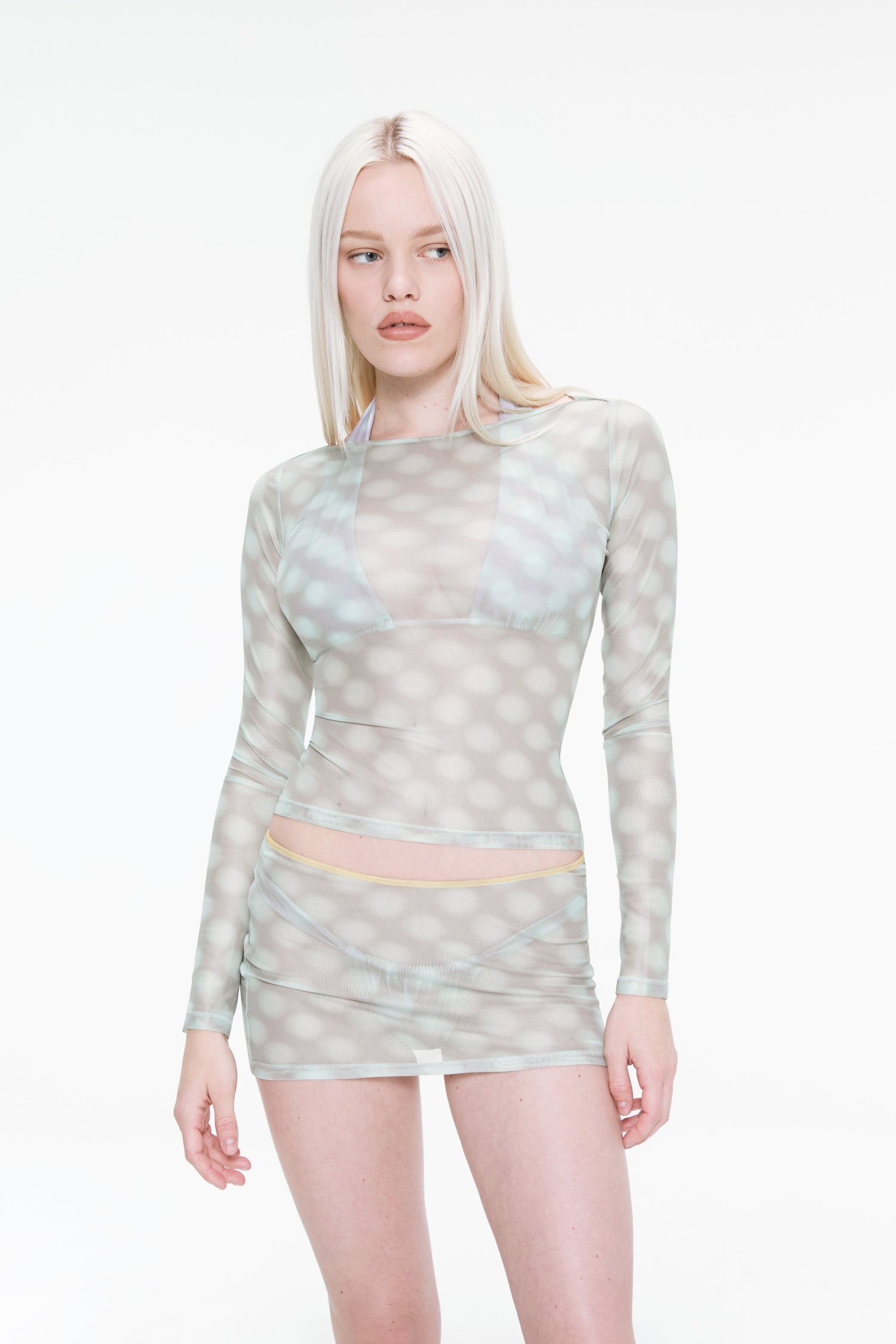 AMELIA TOP - MINT BLURRED DOT - 2