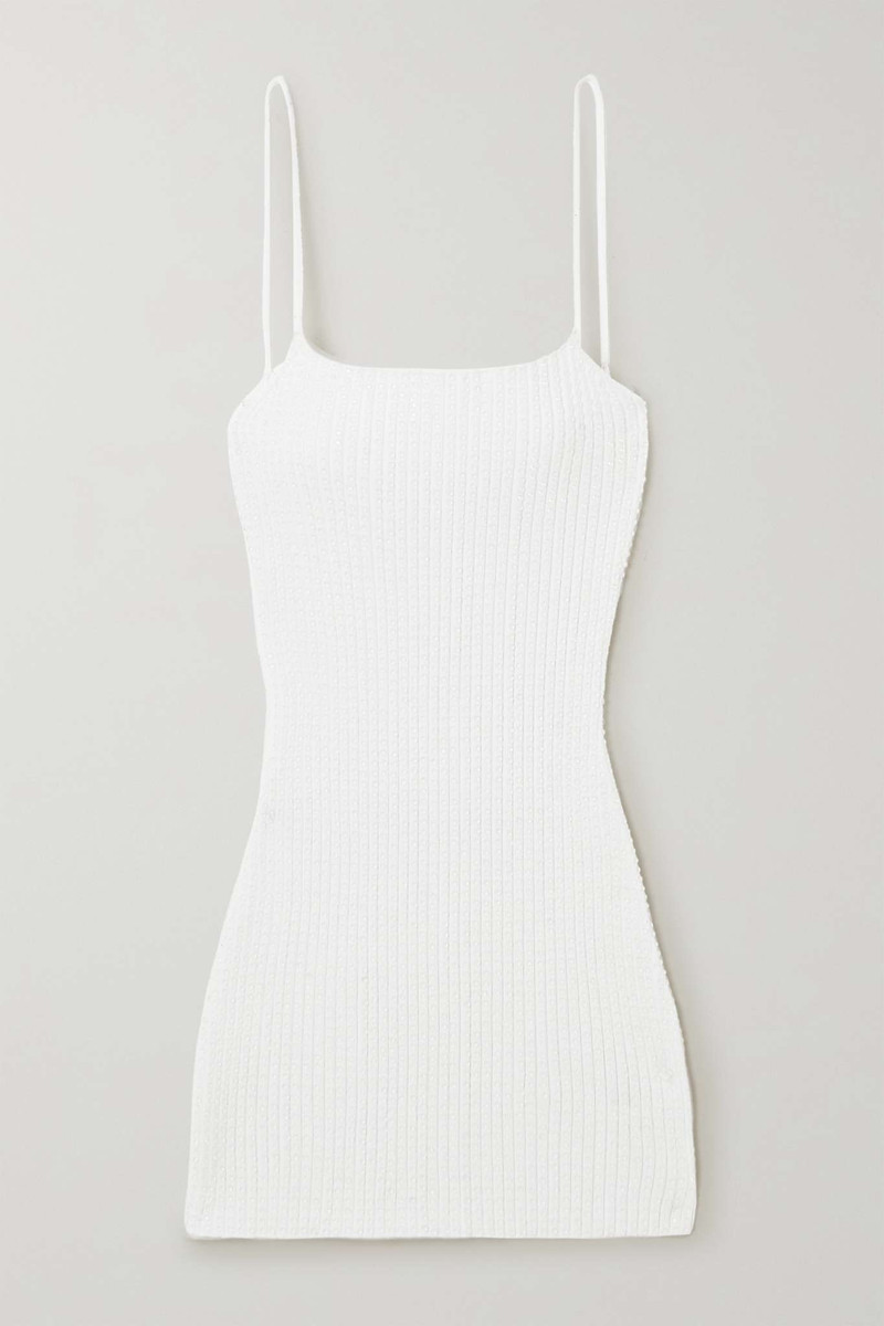 Crystal-embellished ribbed-knit mini dress - 1