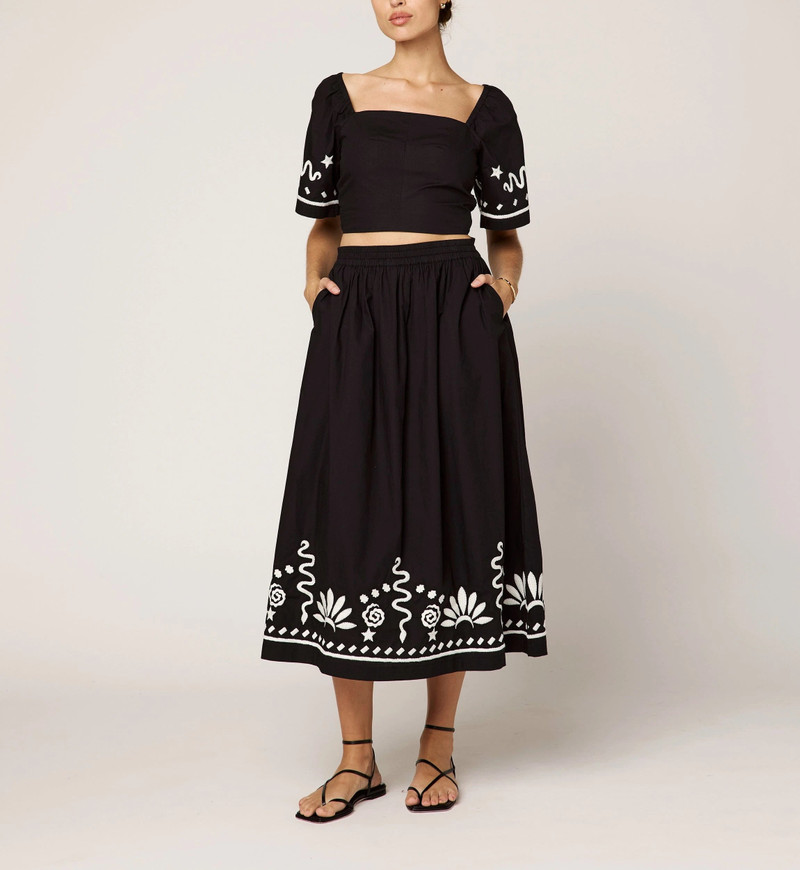 ASHLEEN MIDI SKIRT | BLACK/IVORY 1