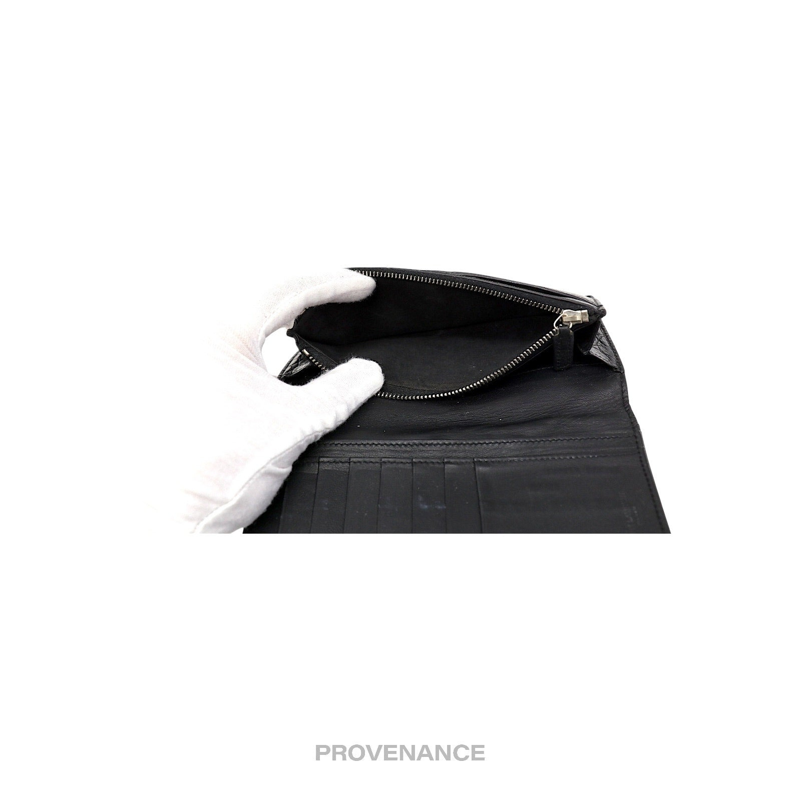 Saint Laurent Paris SLP Long Wallet - Black Croc Leather - 5