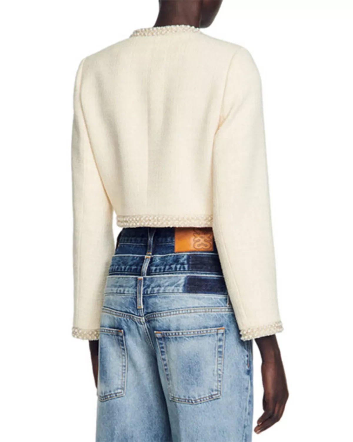 Bead Trim Cropped Tweed Jacket - 3