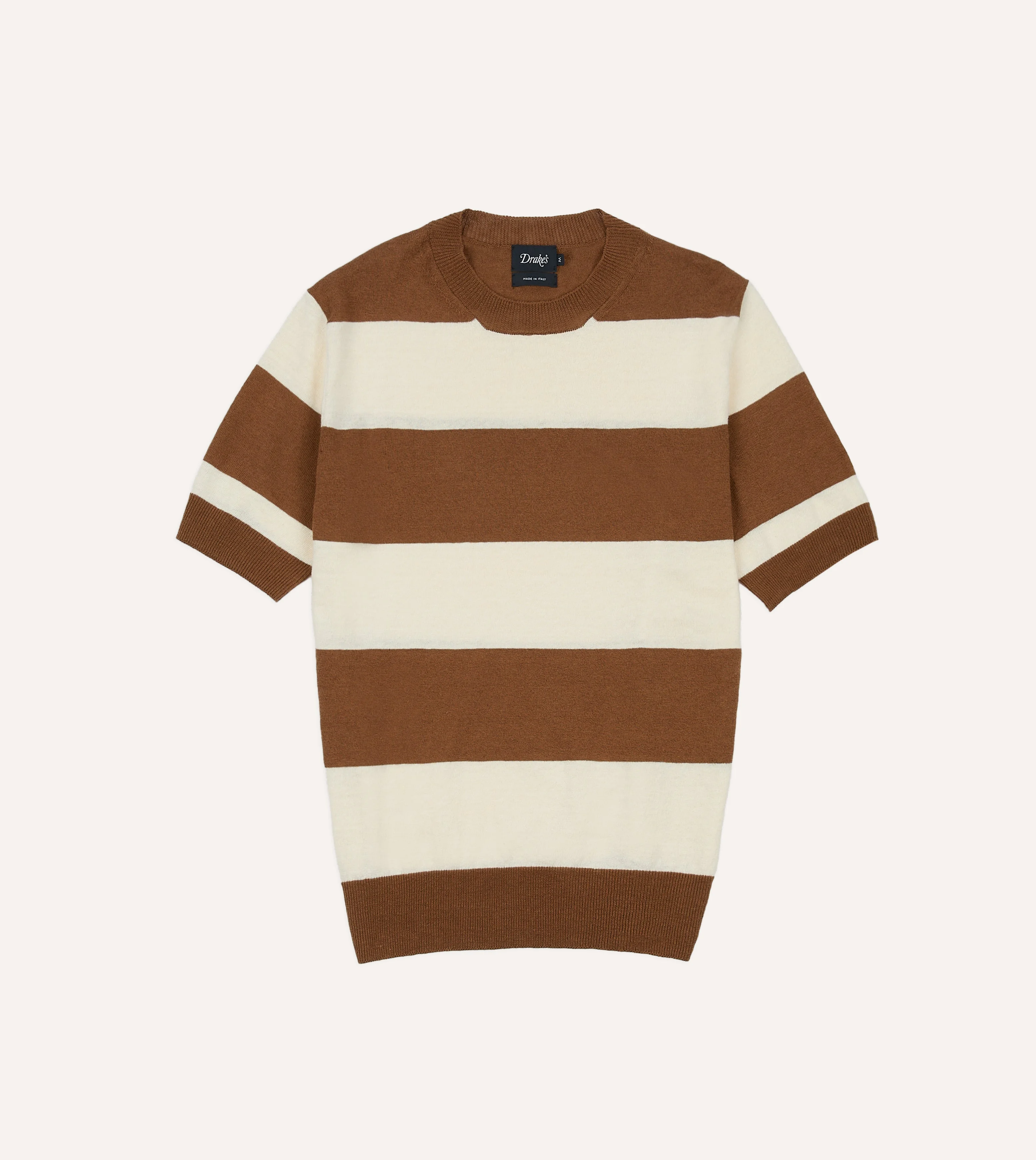 Ecru and Tobacco Stripe Crew Neck Knitted T-Shirt - 1