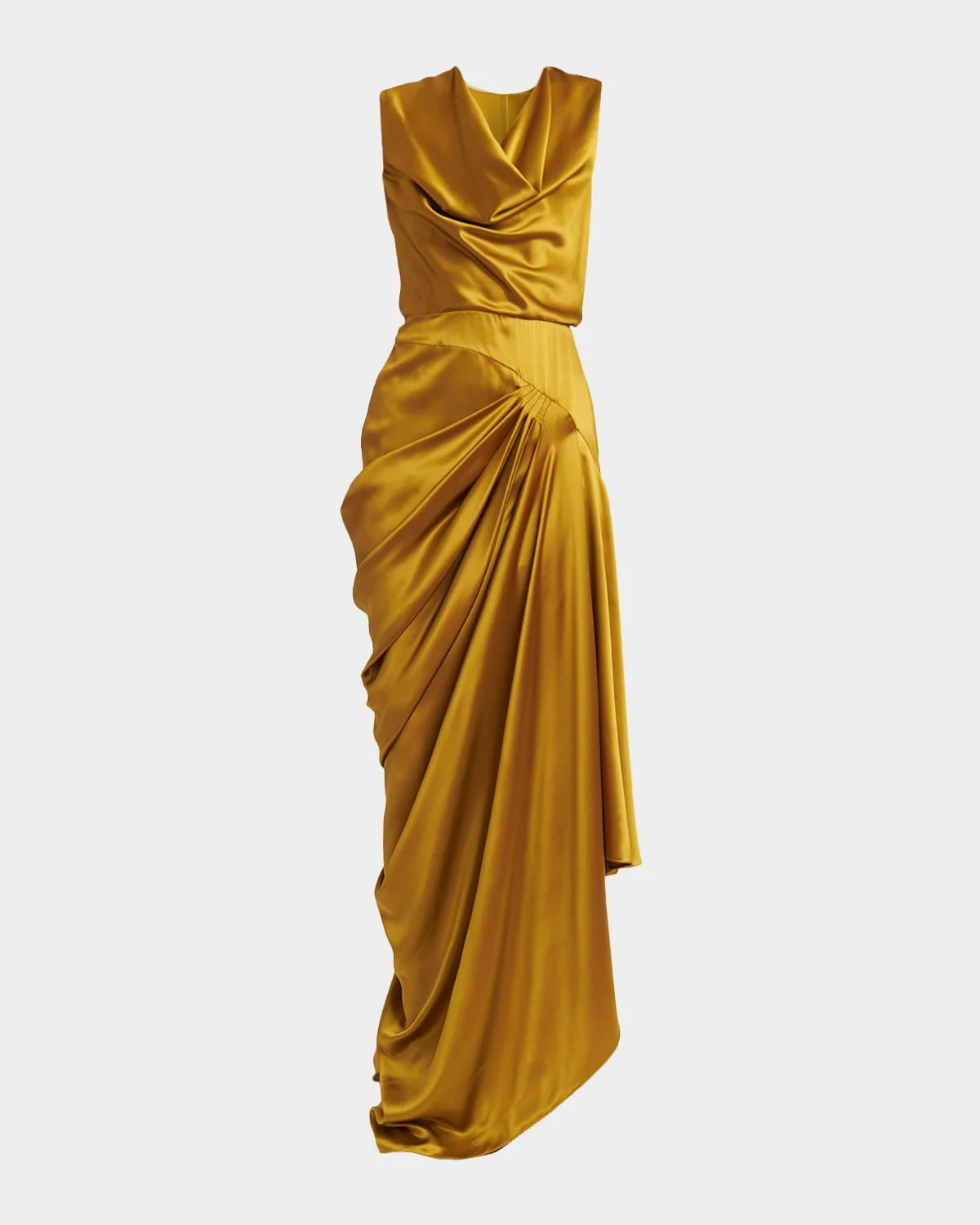 Cowl-Neck Sleeveless Draped Silk Maxi Dress - 1