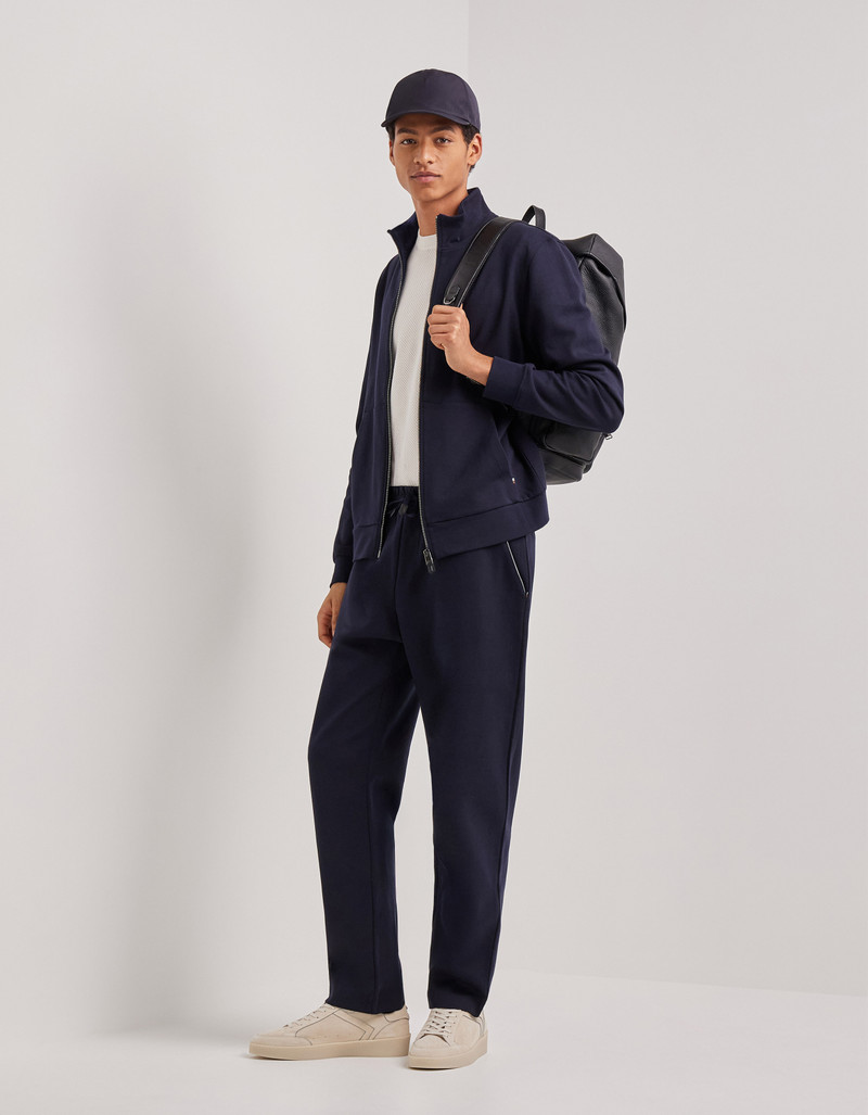 Canali BLUE COTTON-BLEND ZIPPERED SWEATSHIRT WITH CONTRASTING DETAILS outlook