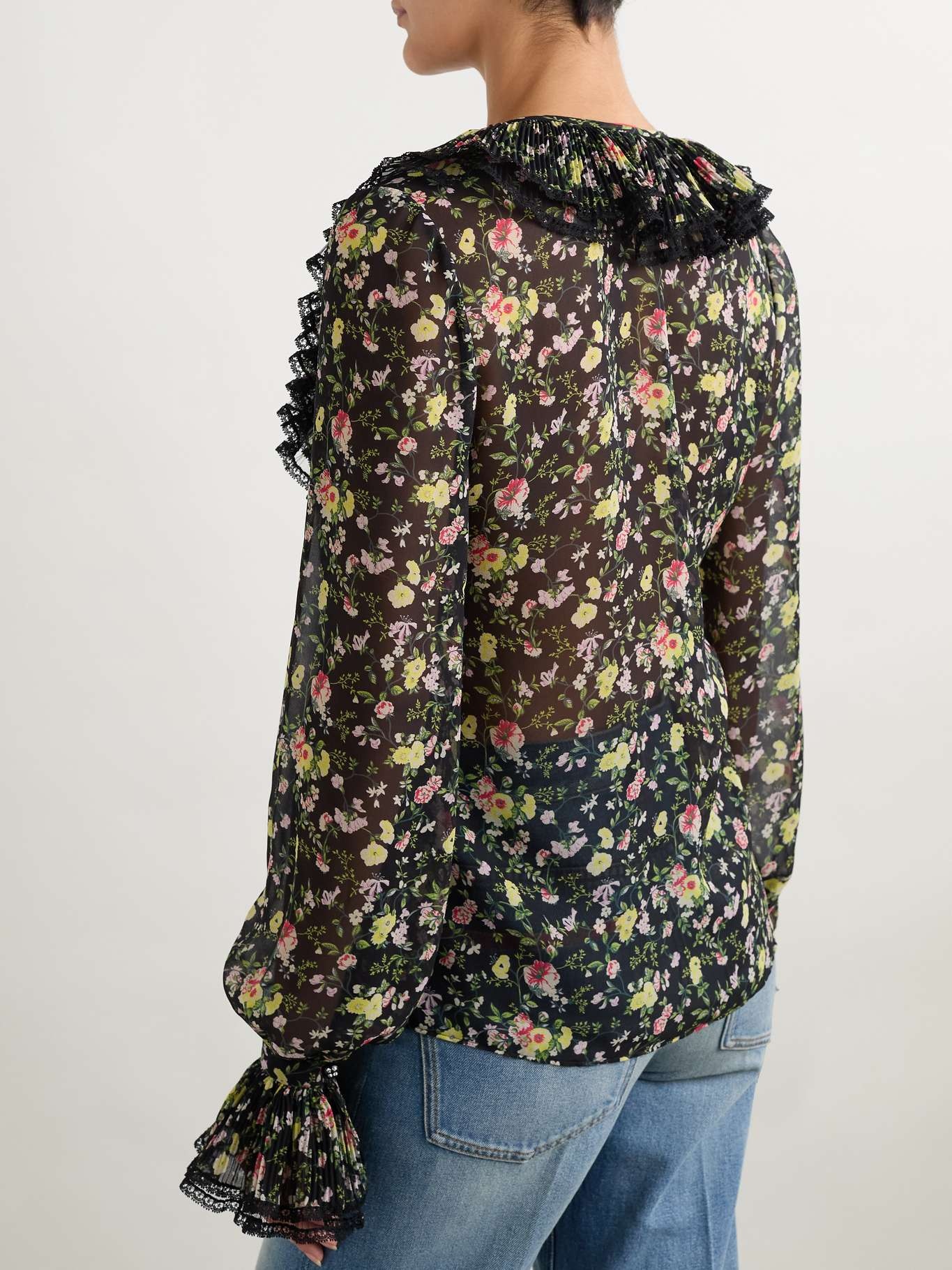 Ruffled printed silk-chiffon blouse Black - 4