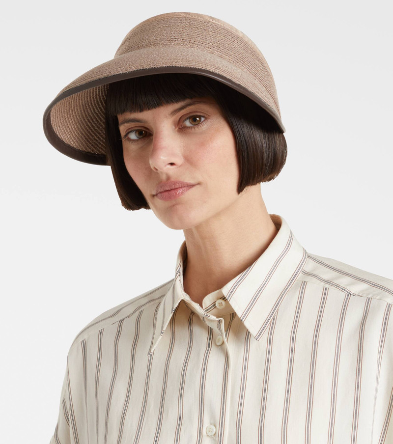 Brunello Cucinelli Leather-trimmed raffia visor outlook