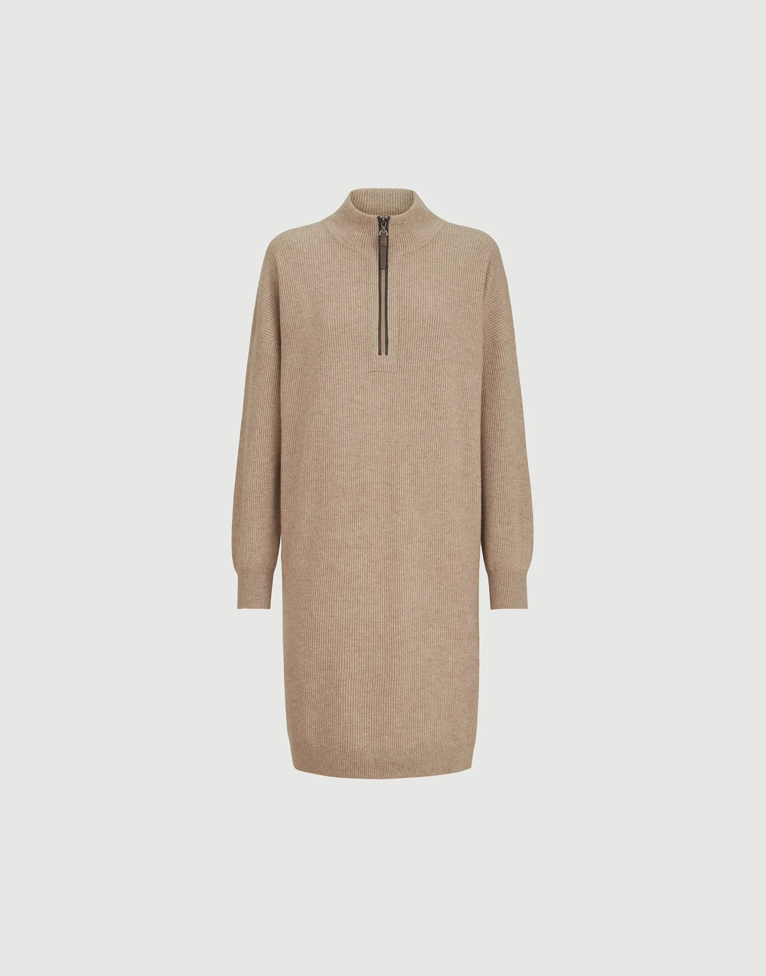 Virgin wool, cashmere and silk rib knit dress with precious half zip - 1