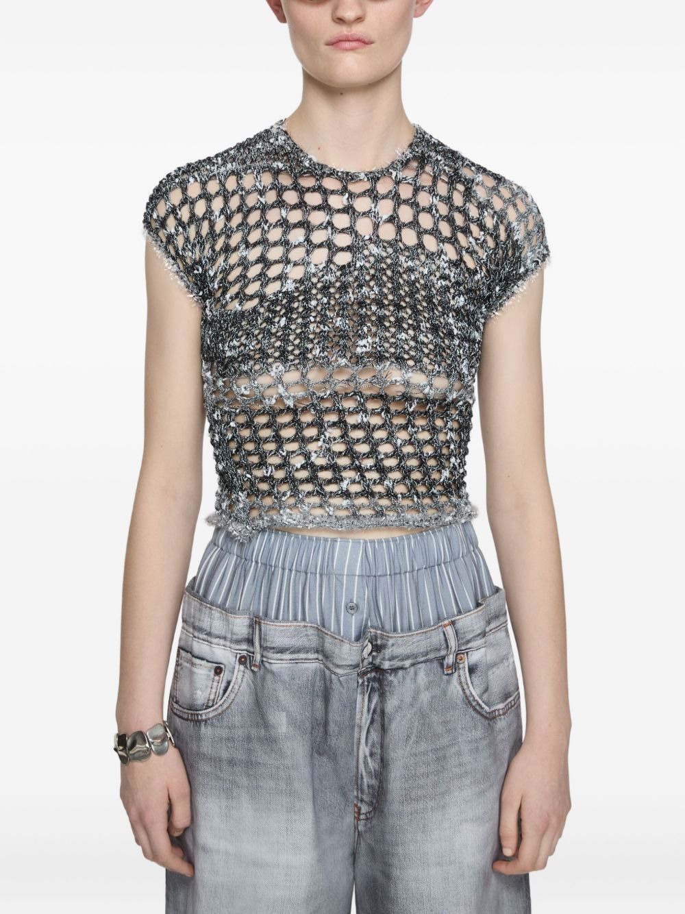 crochet-knit cropped T-shirt - 4