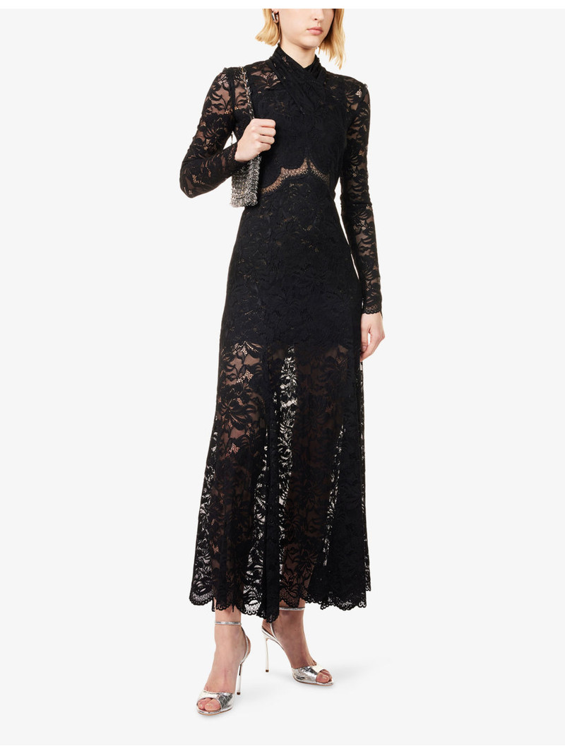 rabanne Lace Long-Sleeves Stretch-Woven Maxi Dress outlook
