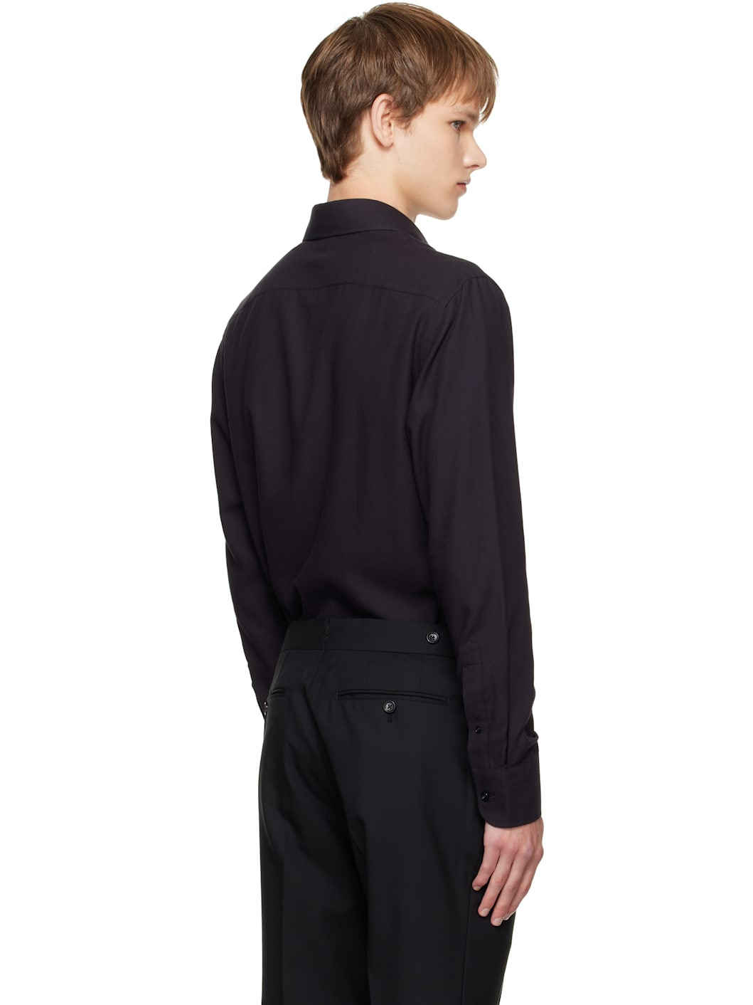 Black Cotton Cashmere Fluid Fit Shirt - 3