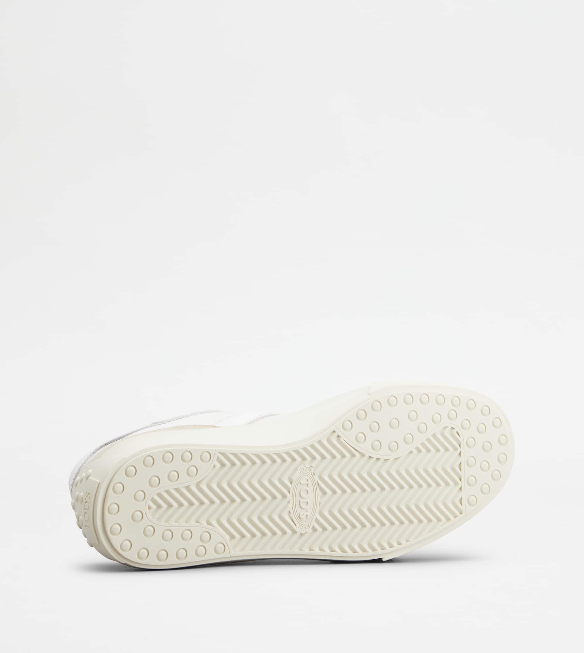 SNEAKERS IN LEATHER AND FABRIC - BEIGE, WHITE, BROWN - 4