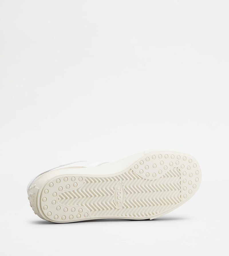 SNEAKERS IN LEATHER AND FABRIC - BEIGE, WHITE, BROWN 4