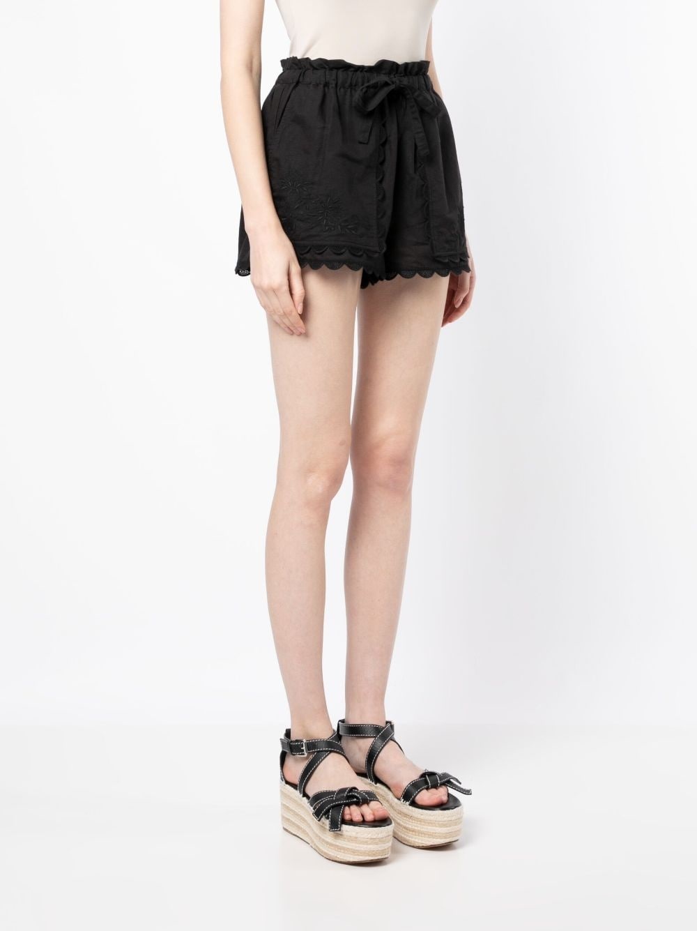 scallop-edge embroidered mini shorts - 3