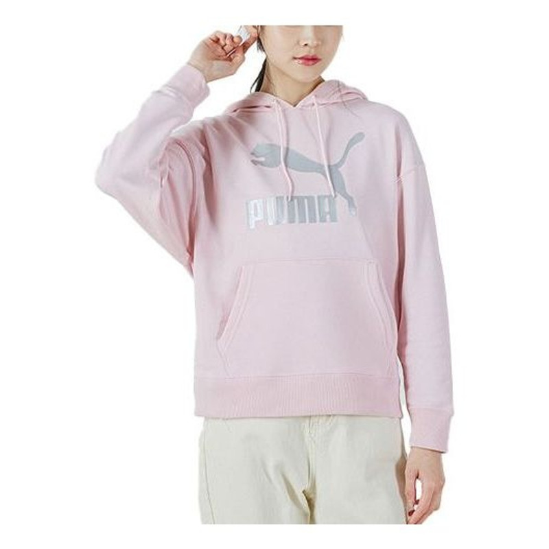 (WMNS) PUMA Large Logo Athleisure Casual Sports Hoodie Pink 535337-16 - 1
