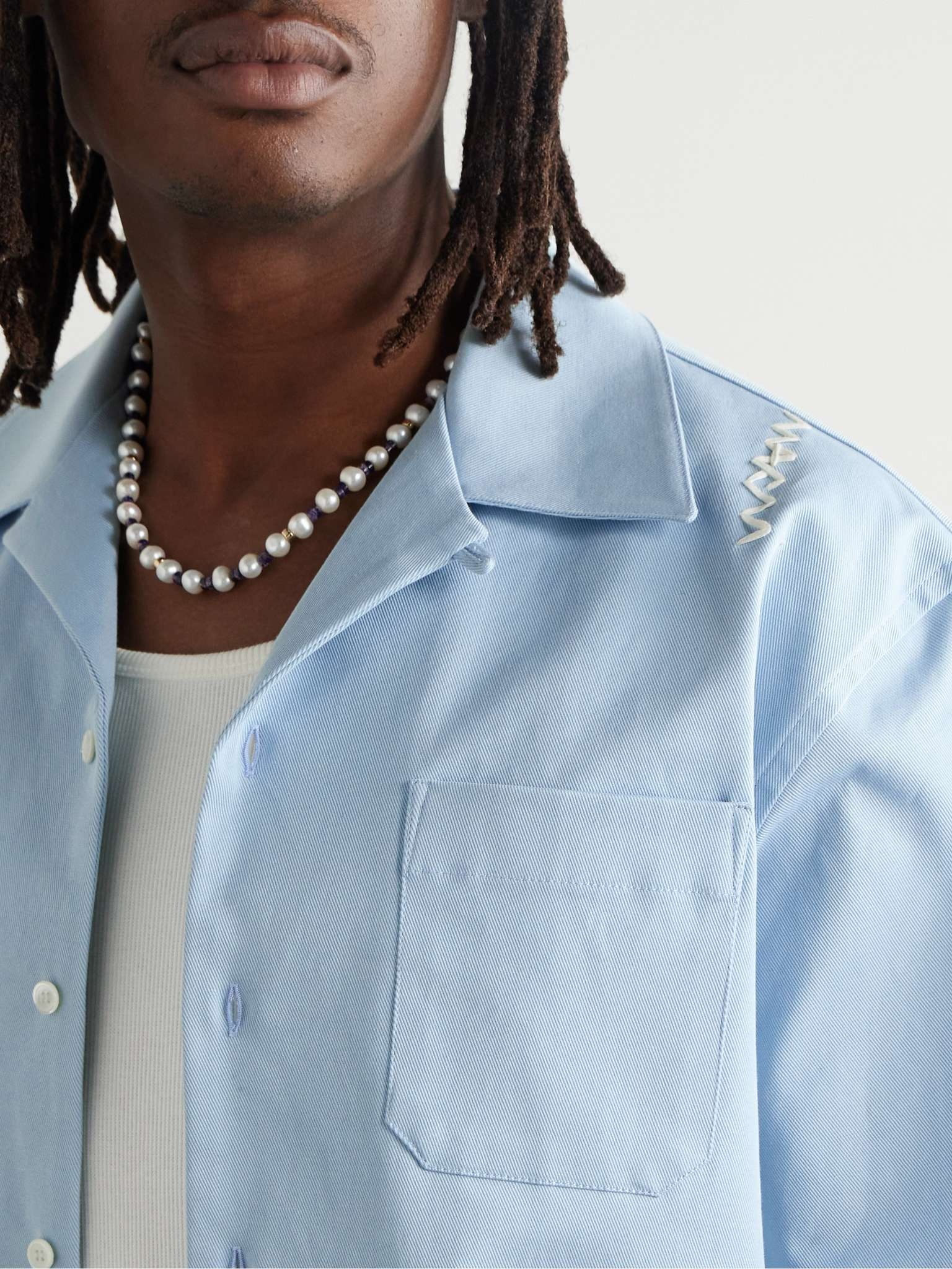 Convertible-Collar Logo-Embroidered Stretch-Cotton Gabardine Shirt - 5