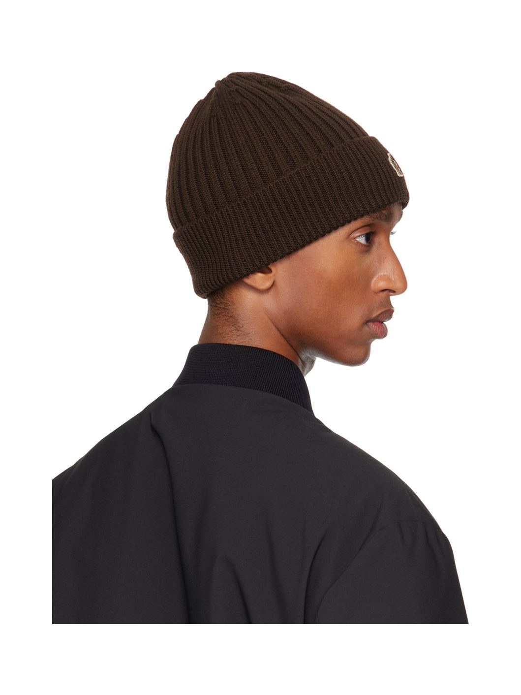 Brown Ribbed Knit Wool Beanie - 3