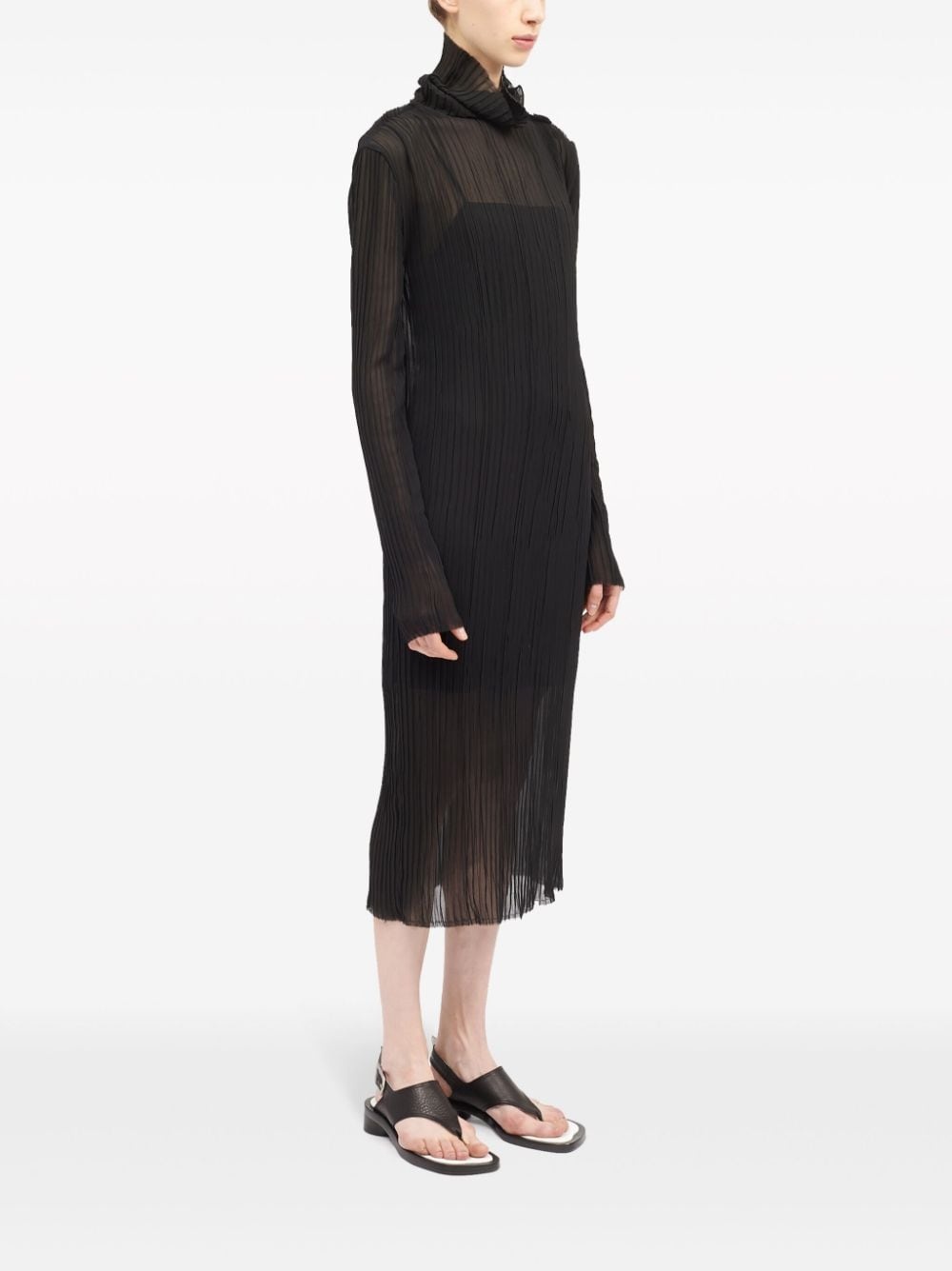 long sleeves plissÃ© midi dress - 3