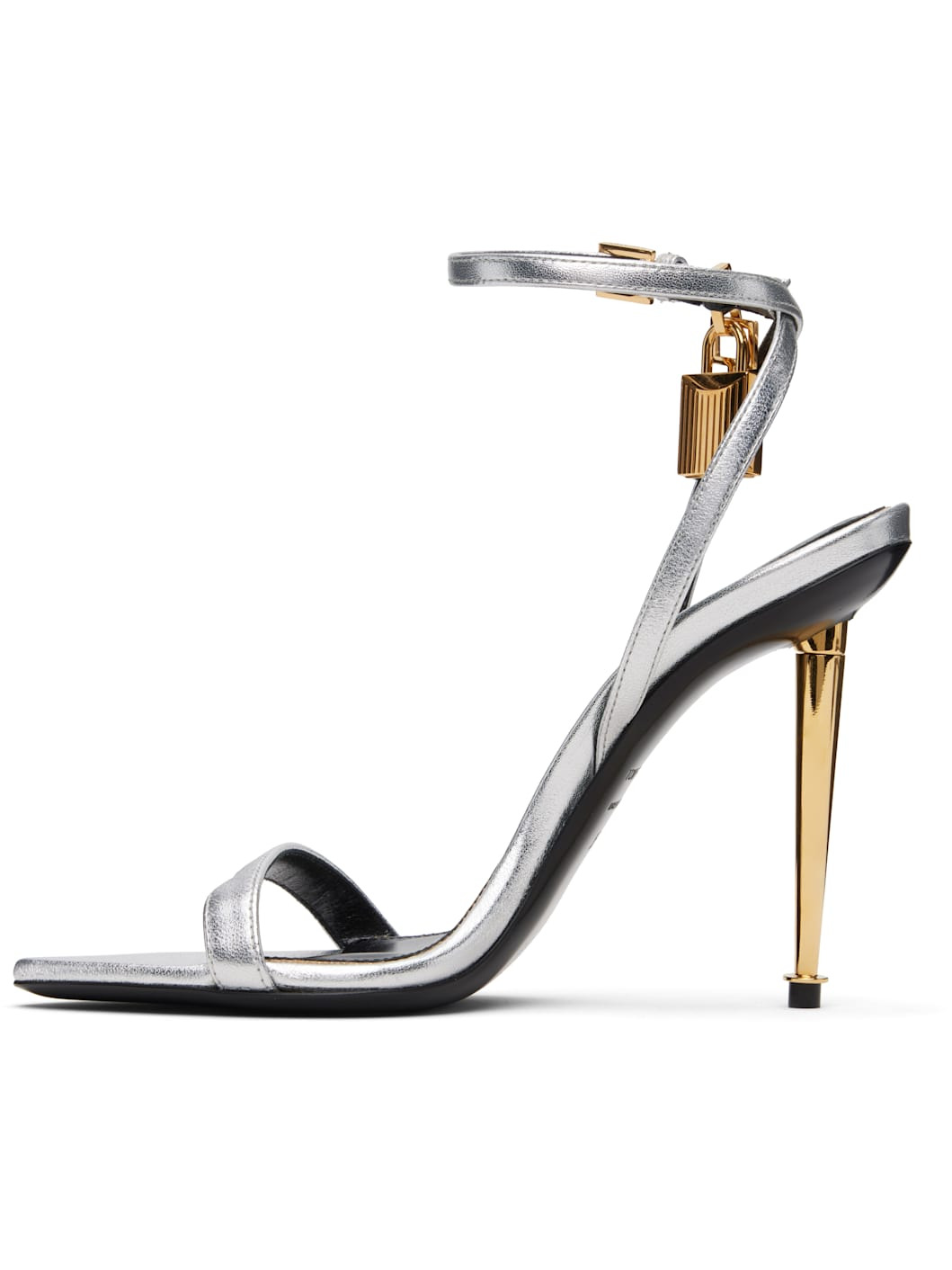 Silver Nappa Padlock Pointy Naked Heeled Sandals - 3