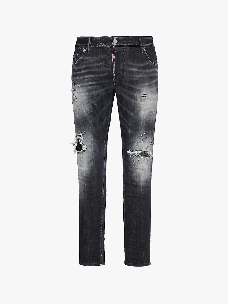 Skater distressed slim-fit tapered-leg stretch-denim jeans - 1