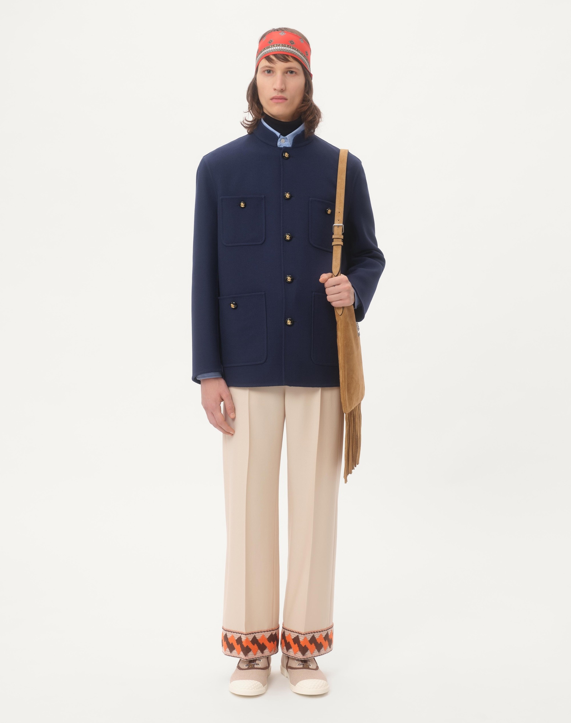 WOOL GABARDINE TROUSERS WITH JACQUARD HEM - 2