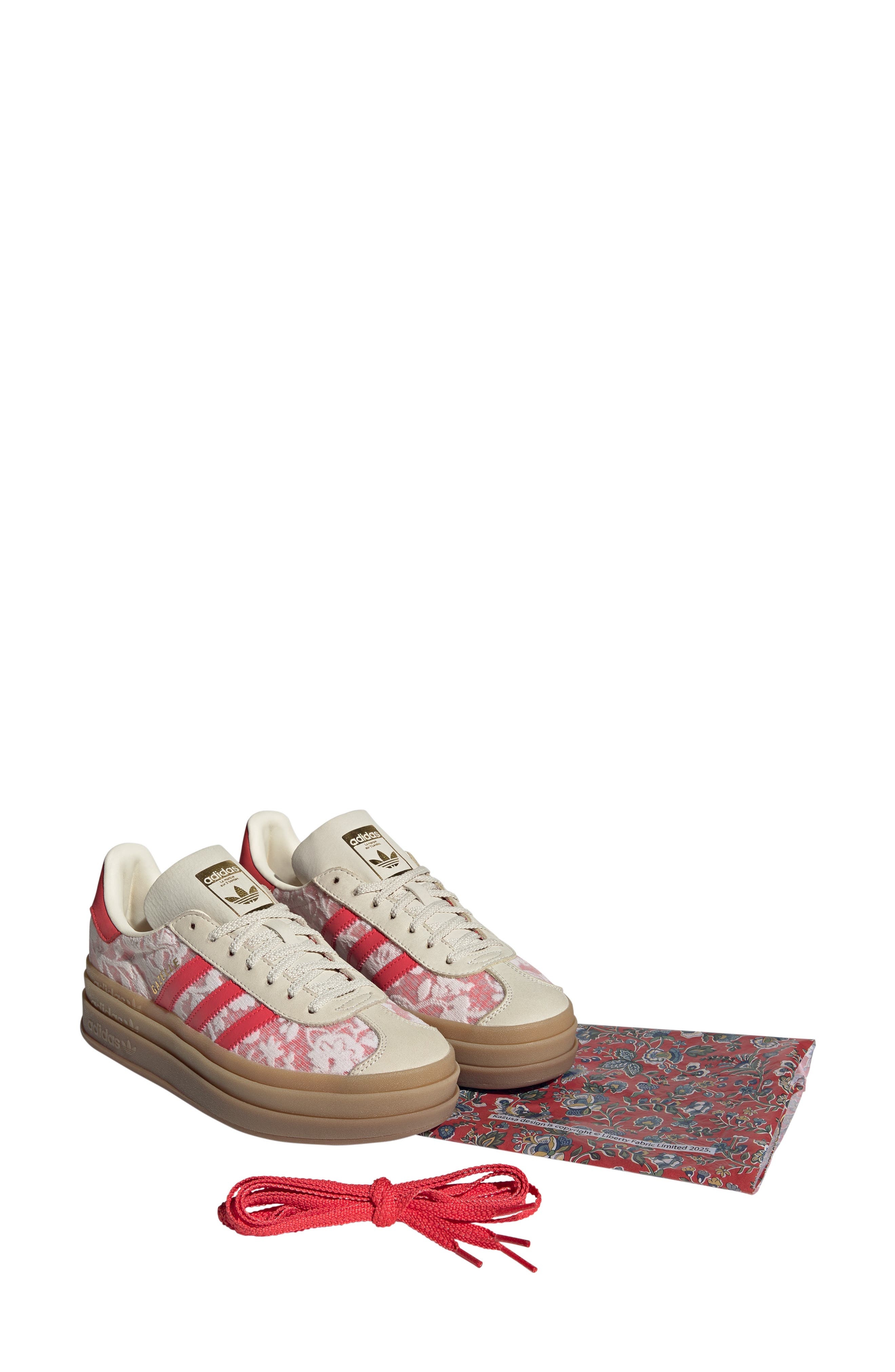 adidas x Liberty London Gazelle Bold Platform Sneaker in White/Cream White/scarlet at Nordstrom - 8
