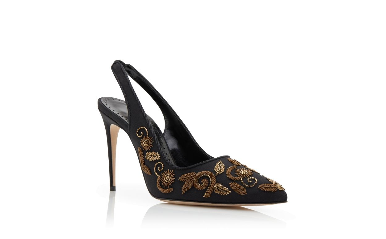 Black and Gold Crepe De Chine Slingback Pumps - 3