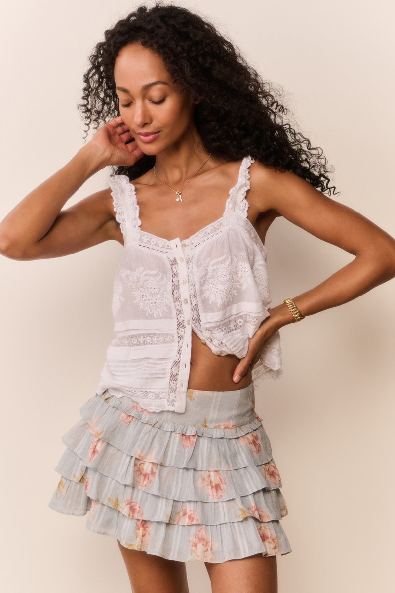 LoveShackFancy Moralina Cotton Peony Print Mini Skirt outlook
