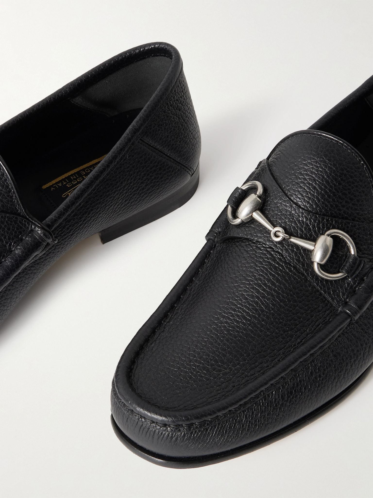 Horsebit 1953 Collapsible-Heel Embellished Full-Grain Leather Loafers Black - 5
