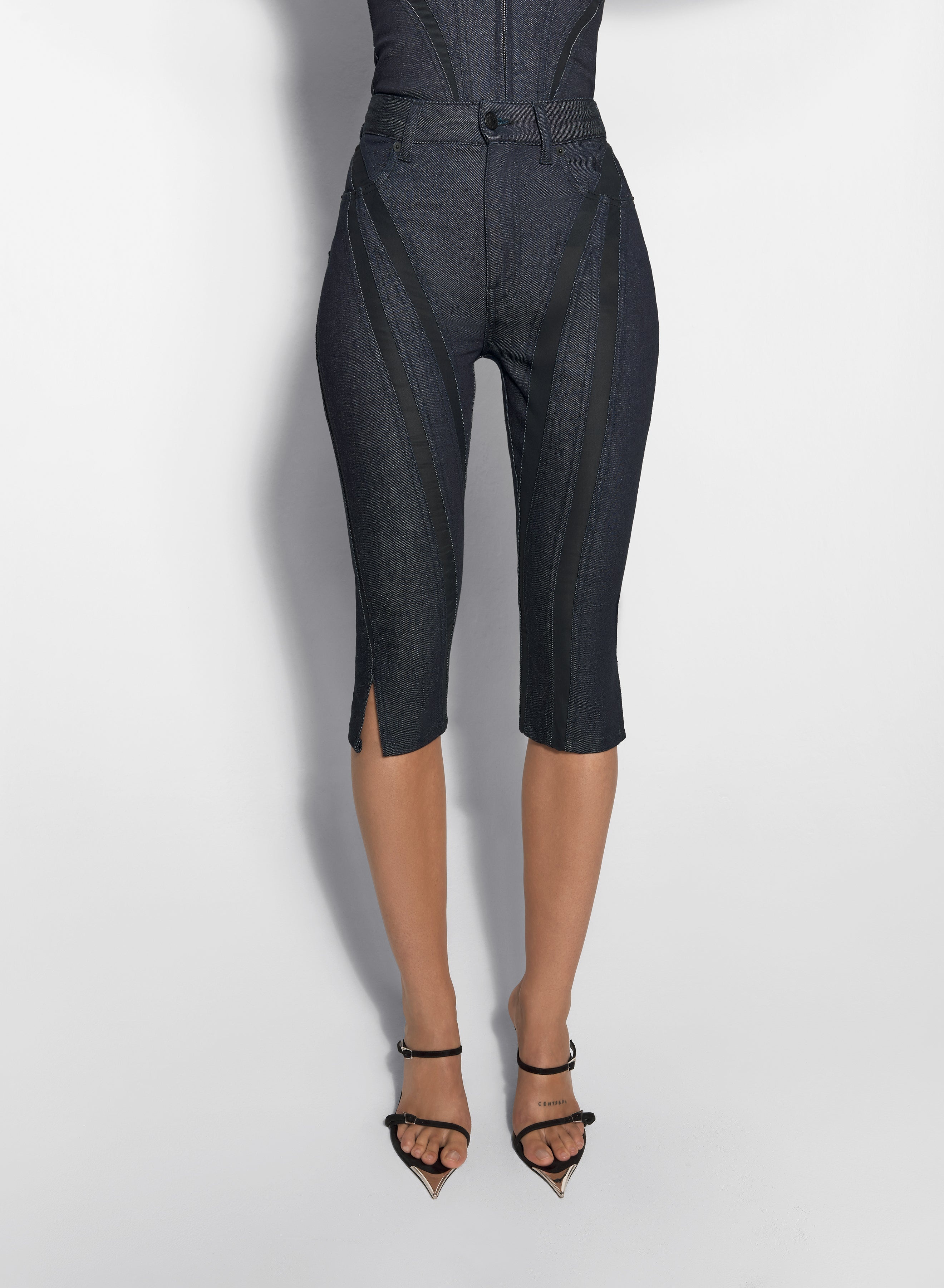 black mesh raw denim capri jeans - 2
