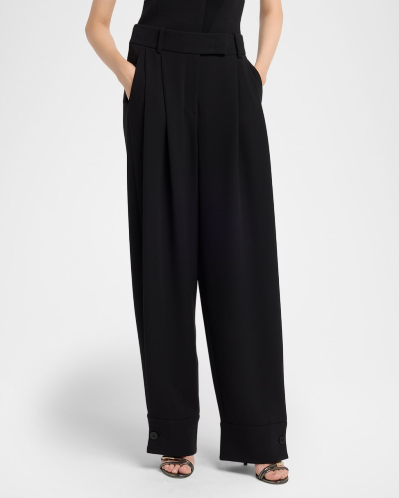 Pleated Silk Wide-Leg Cuffed Trousers 4